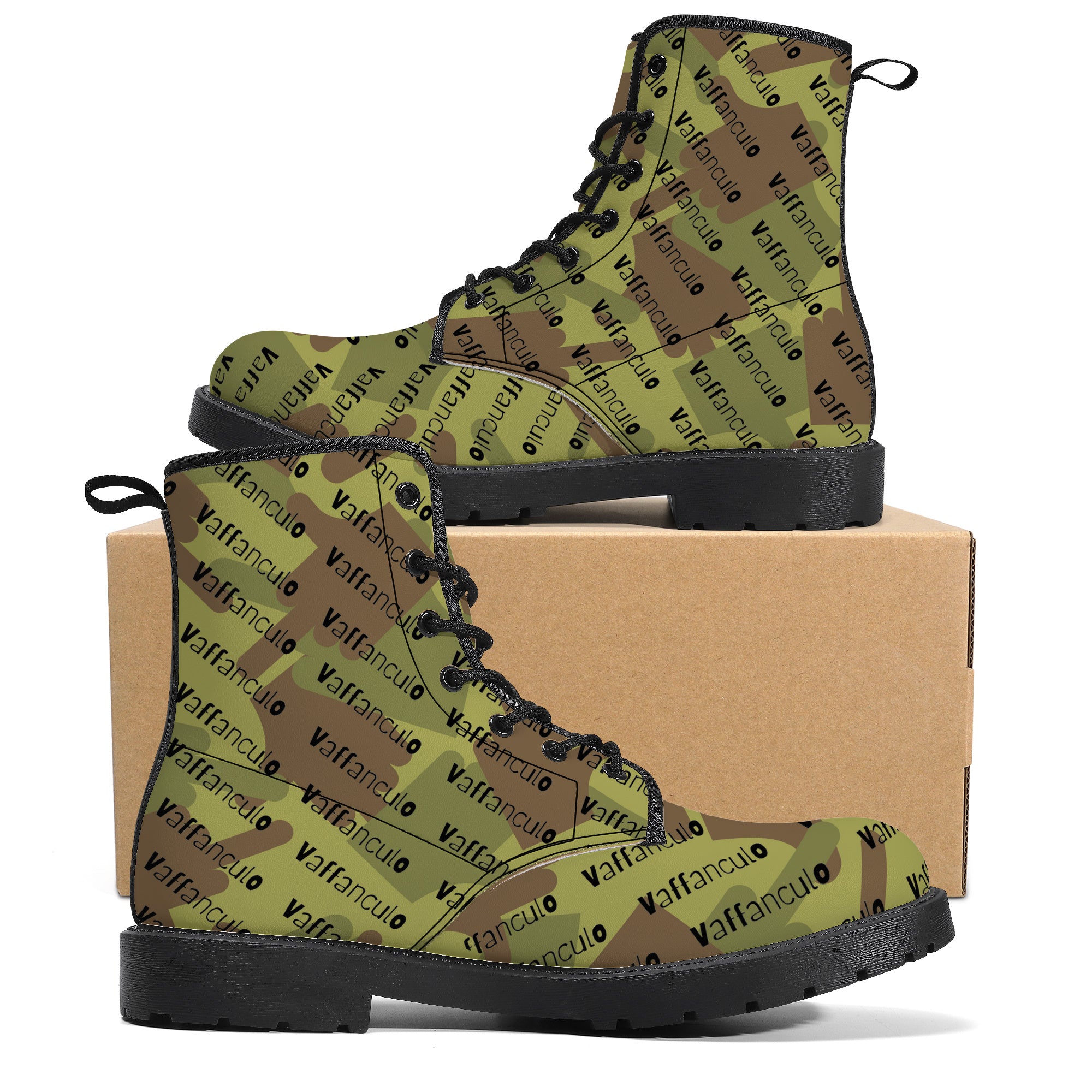 Vaffanculo Green Camo Leather Boots