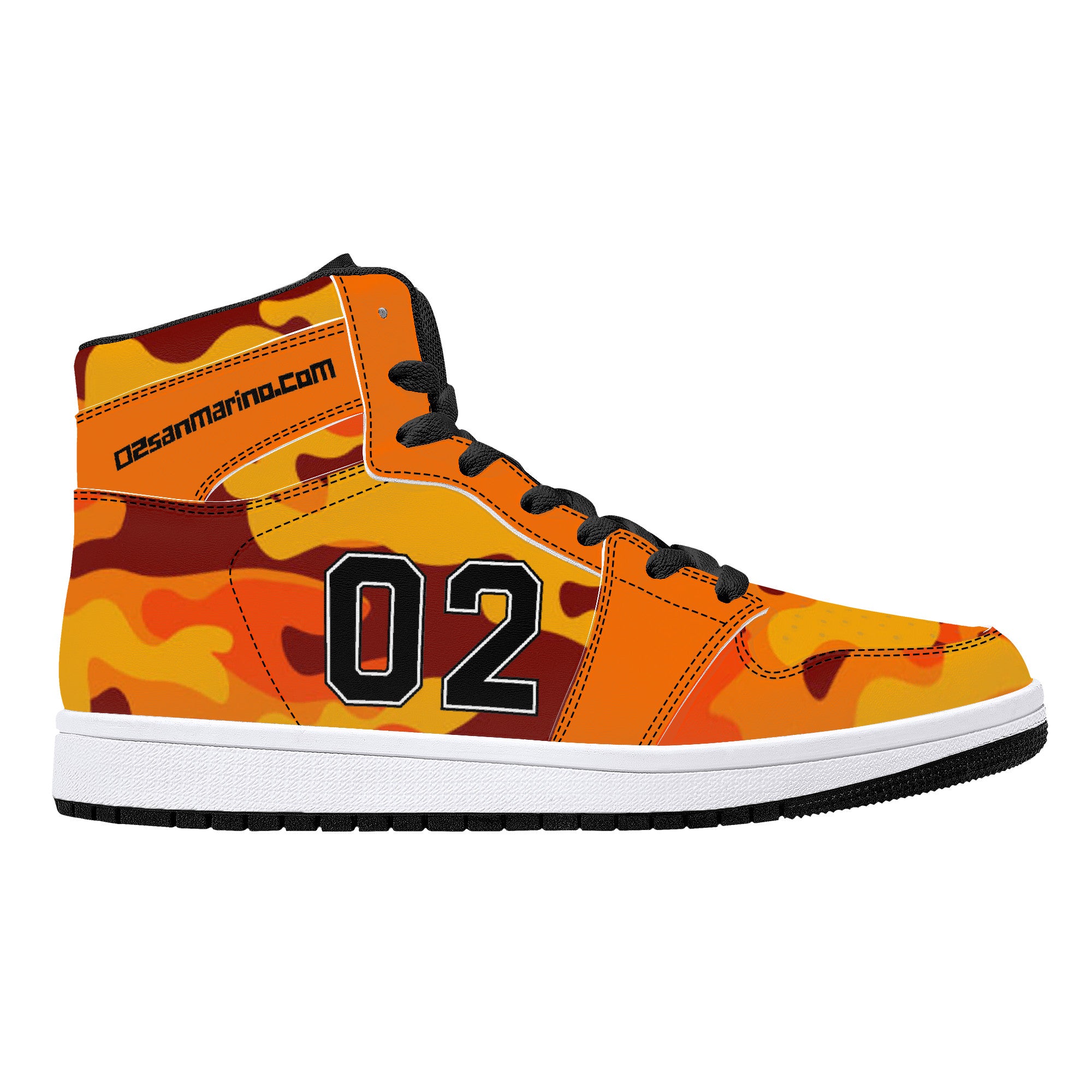 02 Orange Camo High-Top Leather Sneakers