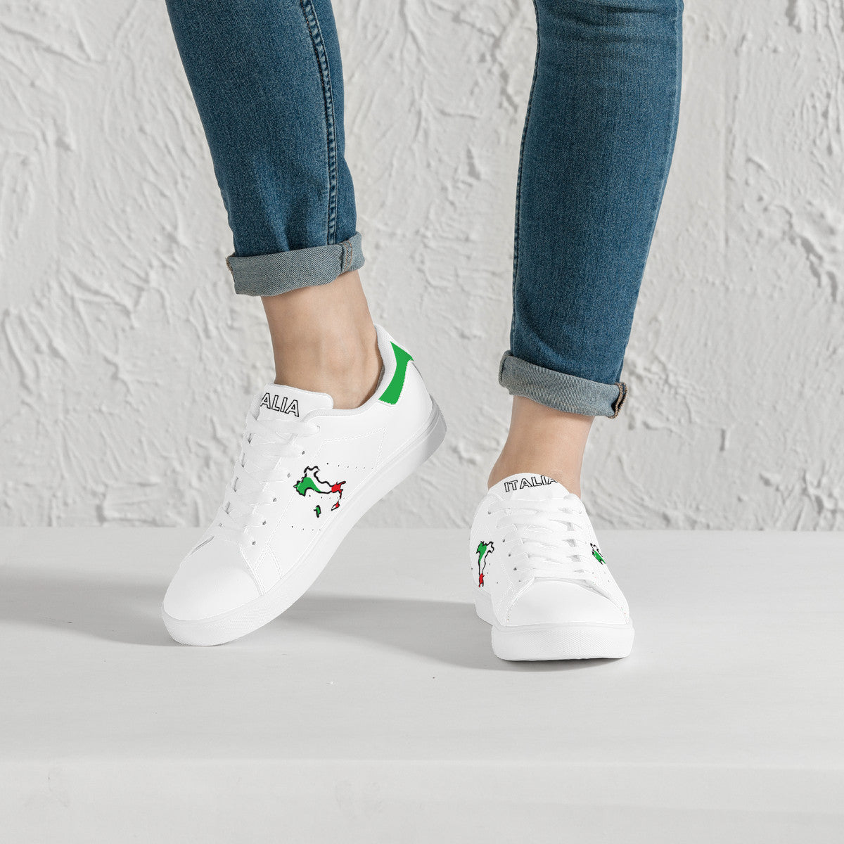 Italia Flag Map Low-Top Leather Sneakers - White