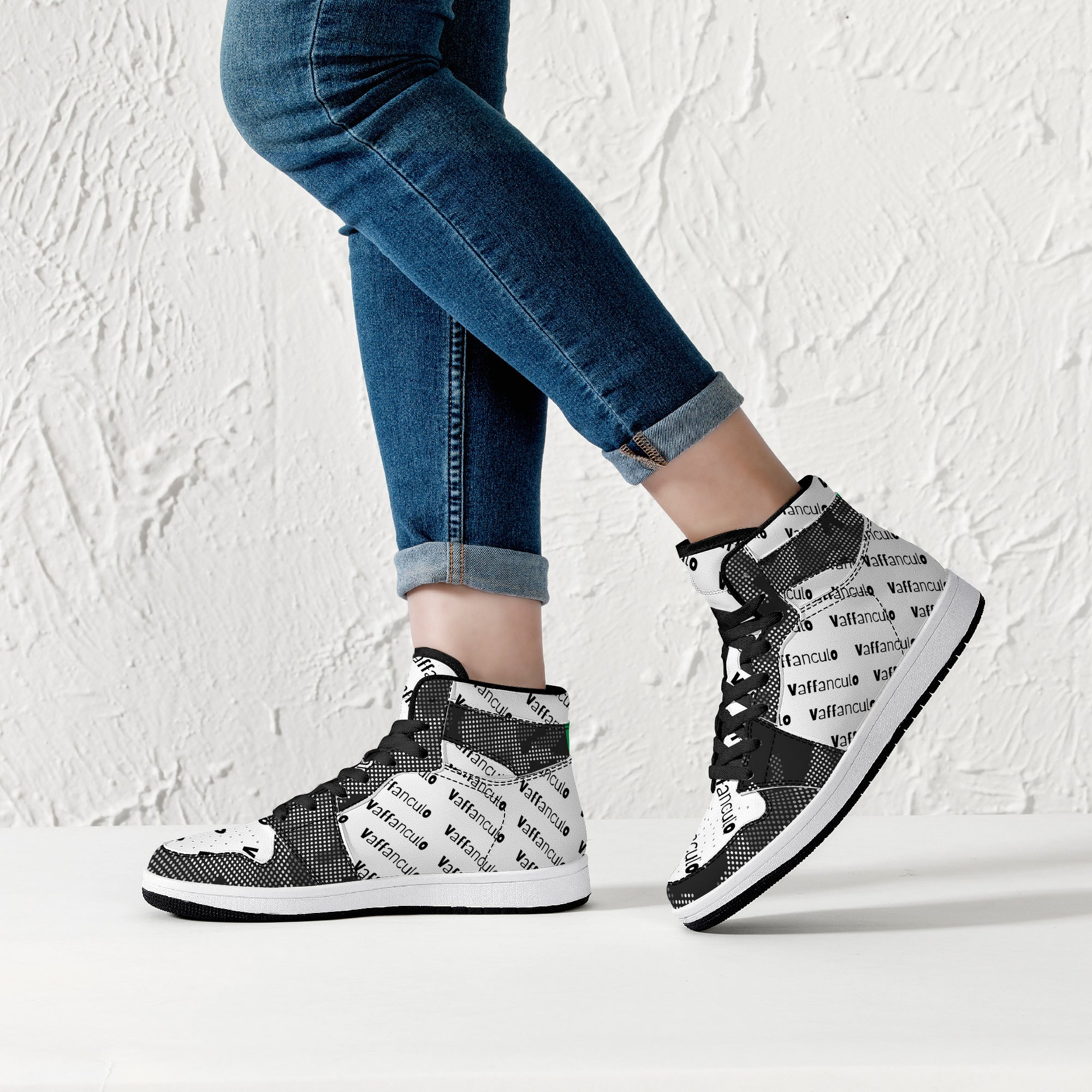 Vaffanculo Grey Camo High-Top Leather Sneakers