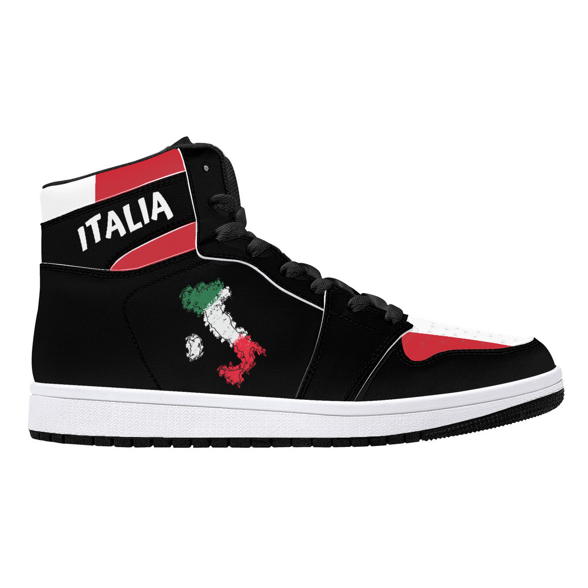 Italia Flag Map High-Top Leather Sneakers - Black