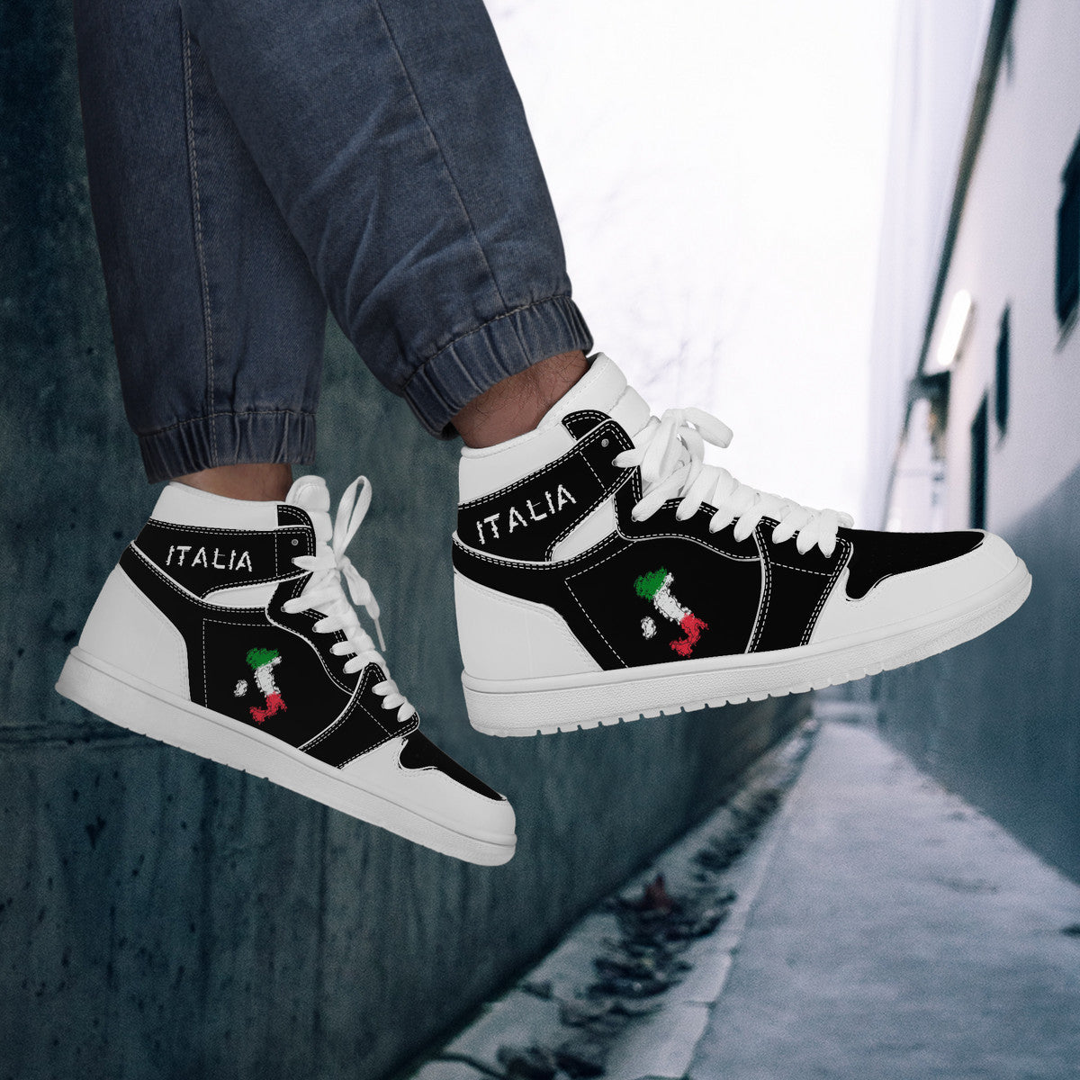 Italia Flag Map Grunge High-Top Leather Sneakers