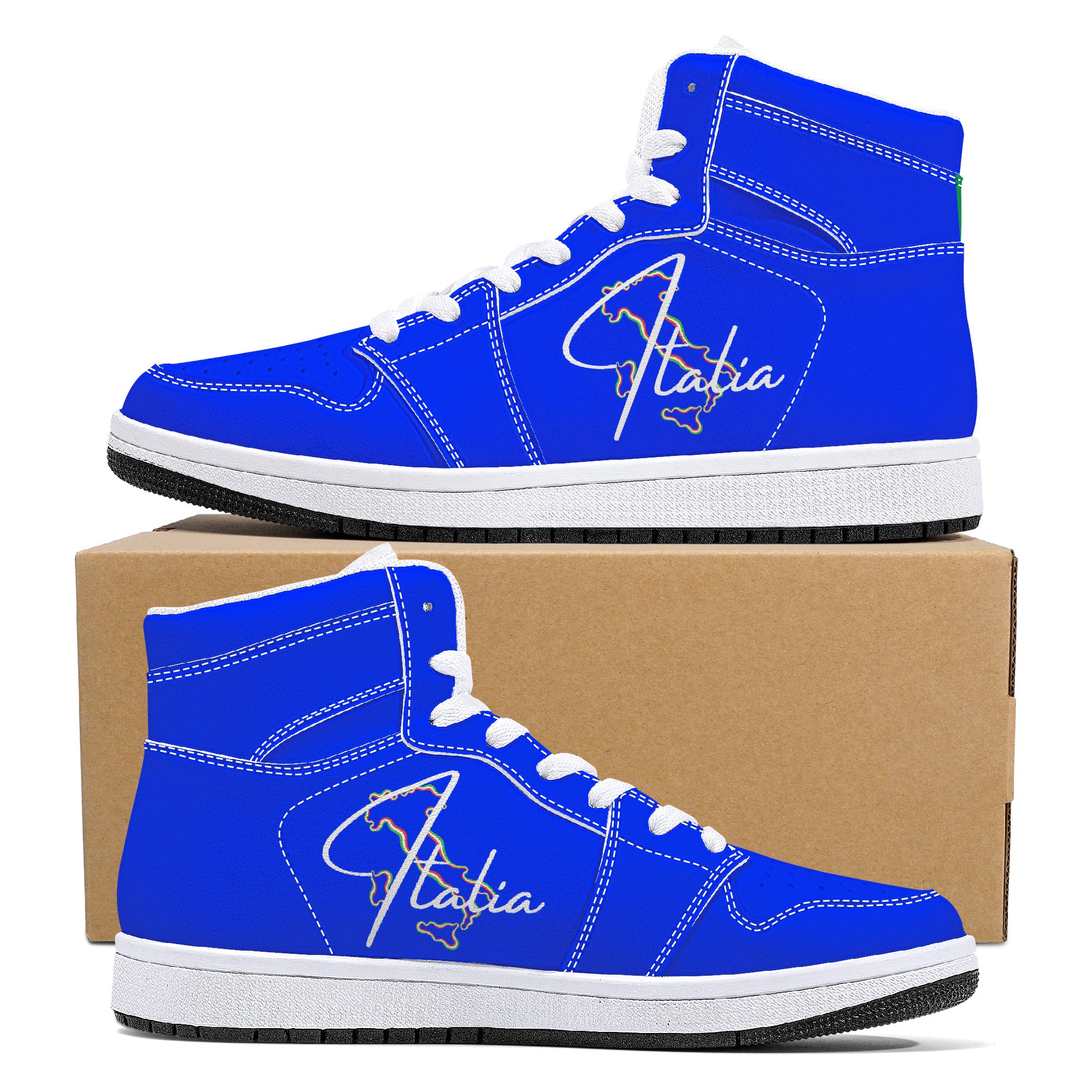 Italia Blu High-Top Leather Sneakers - White