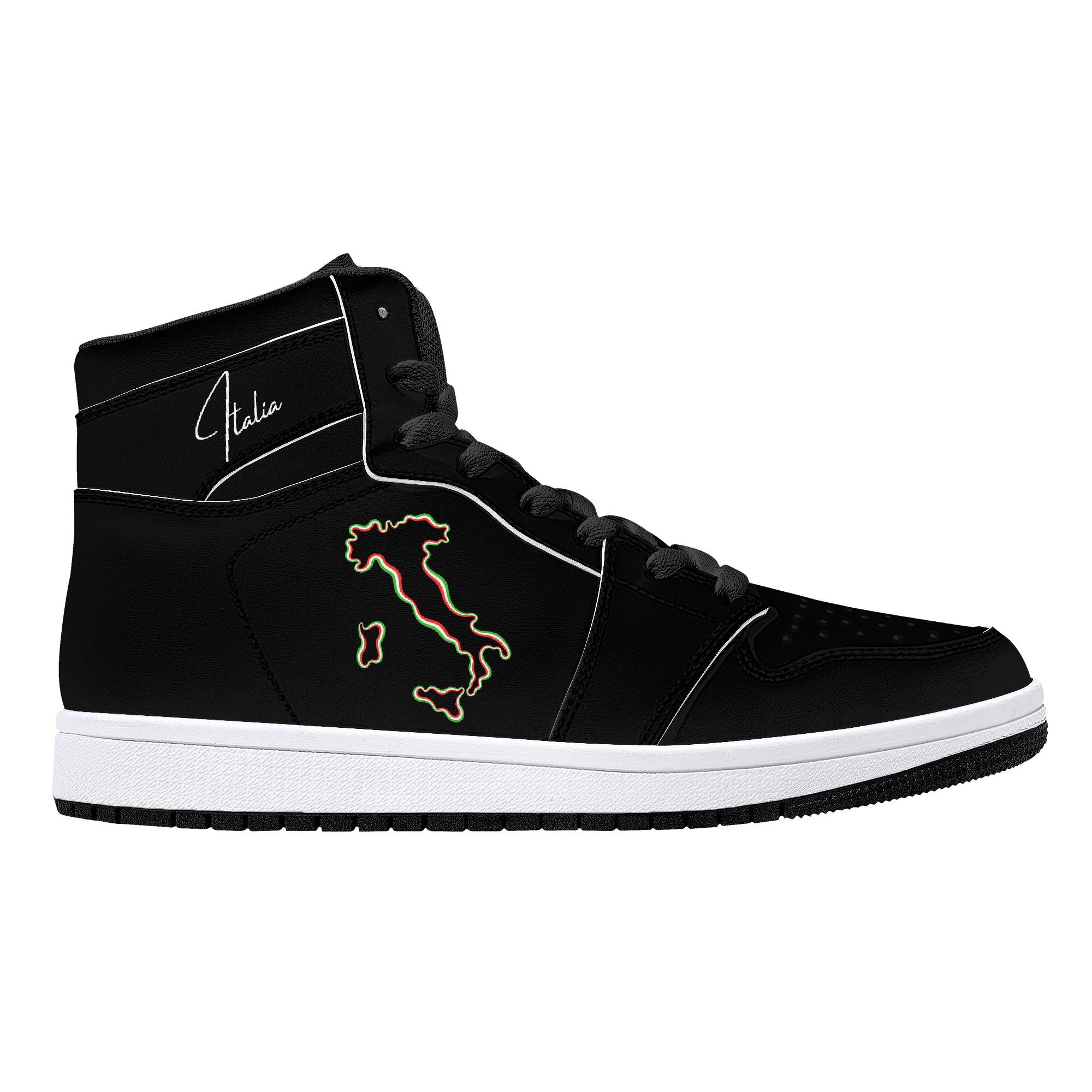 Italia Flag Map High-Top Leather Sneakers - Black