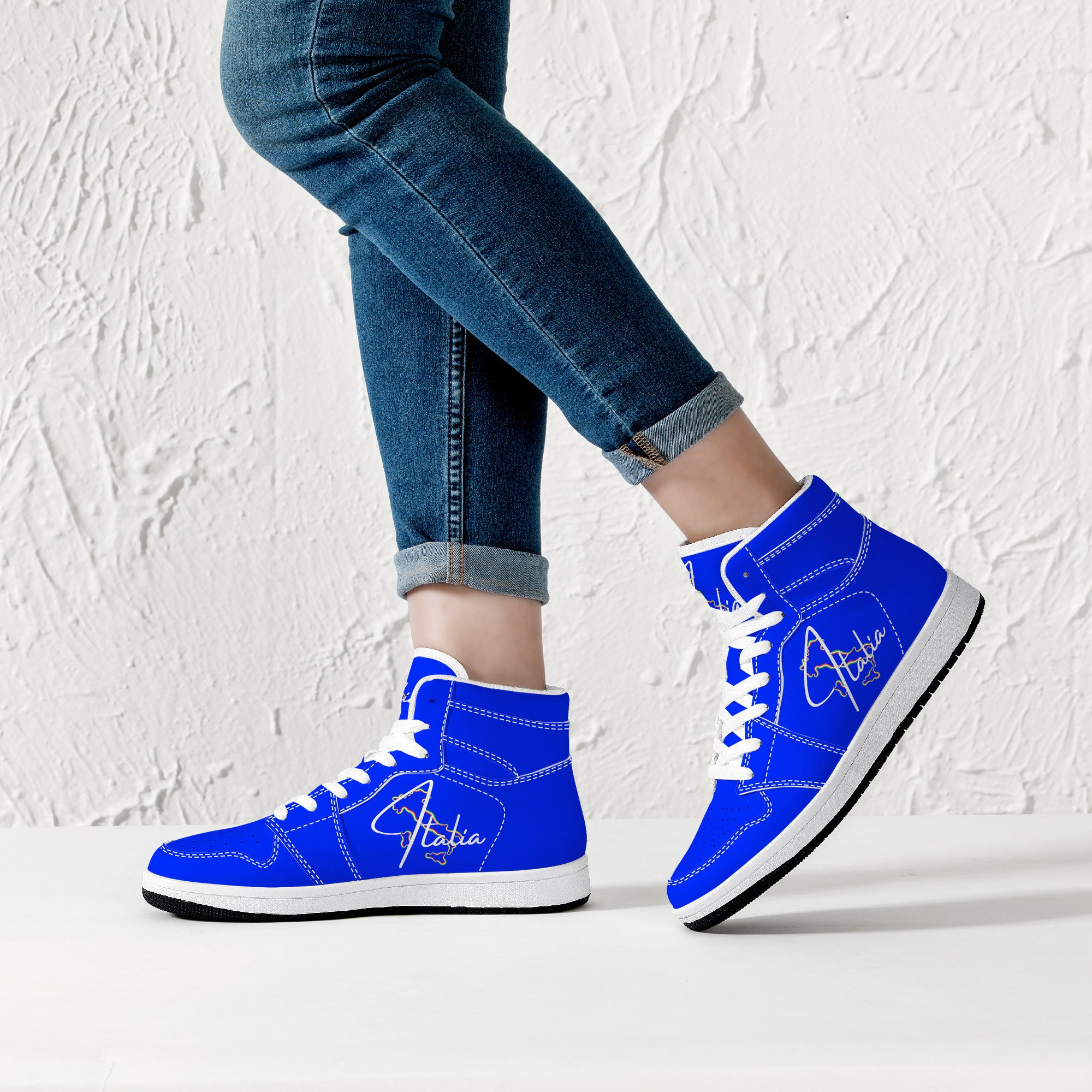 Italia Blu High-Top Leather Sneakers - White