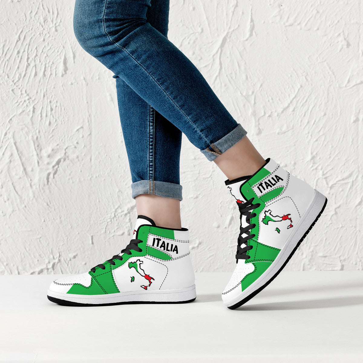 Italia Flag Map High-Top Leather Sneakers