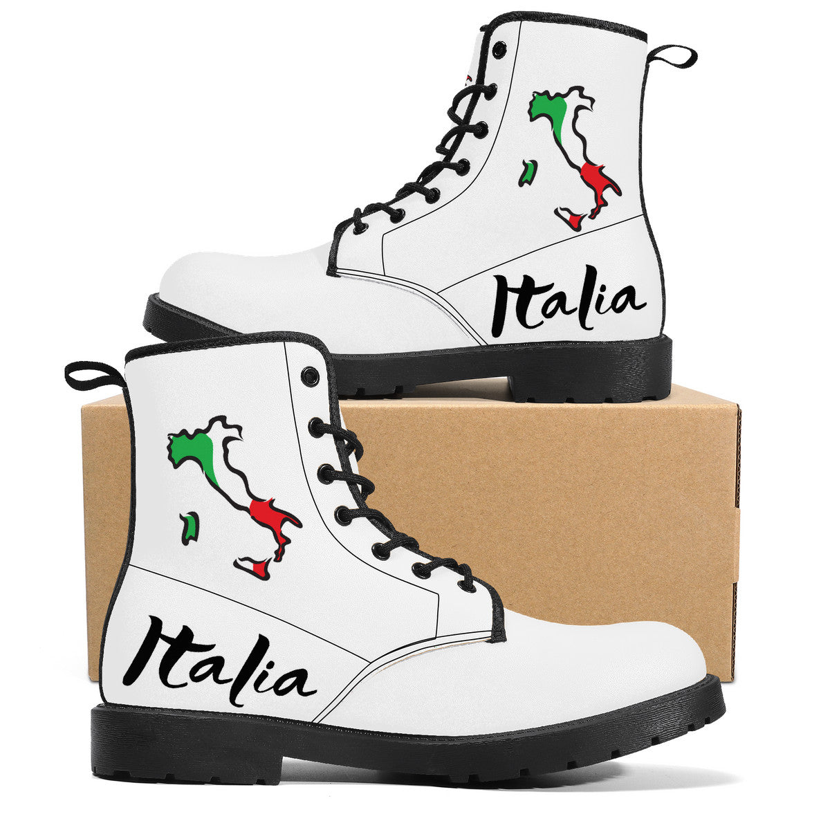 Italia Flag Map Leather Boots White