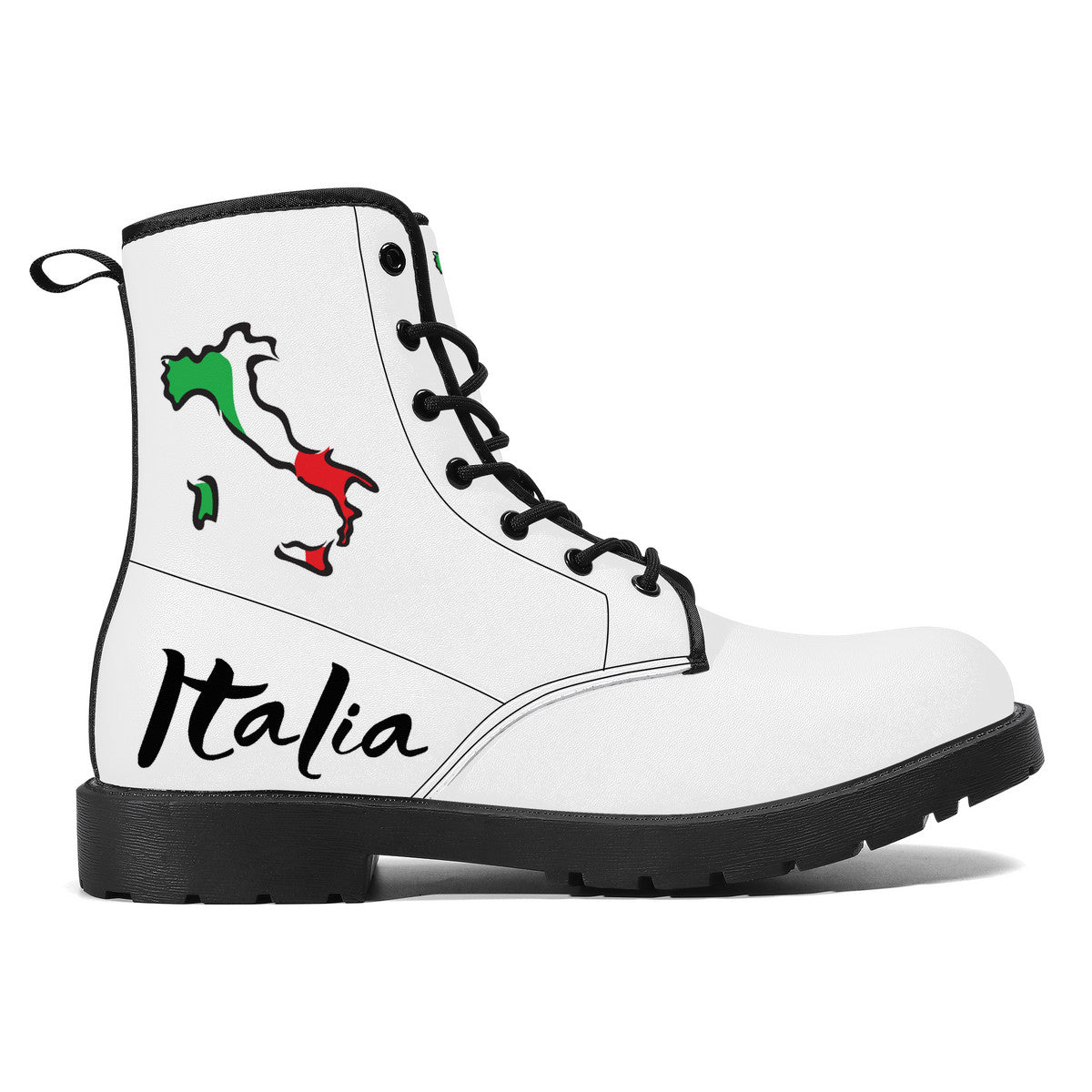 Italia Flag Map Leather Boots White