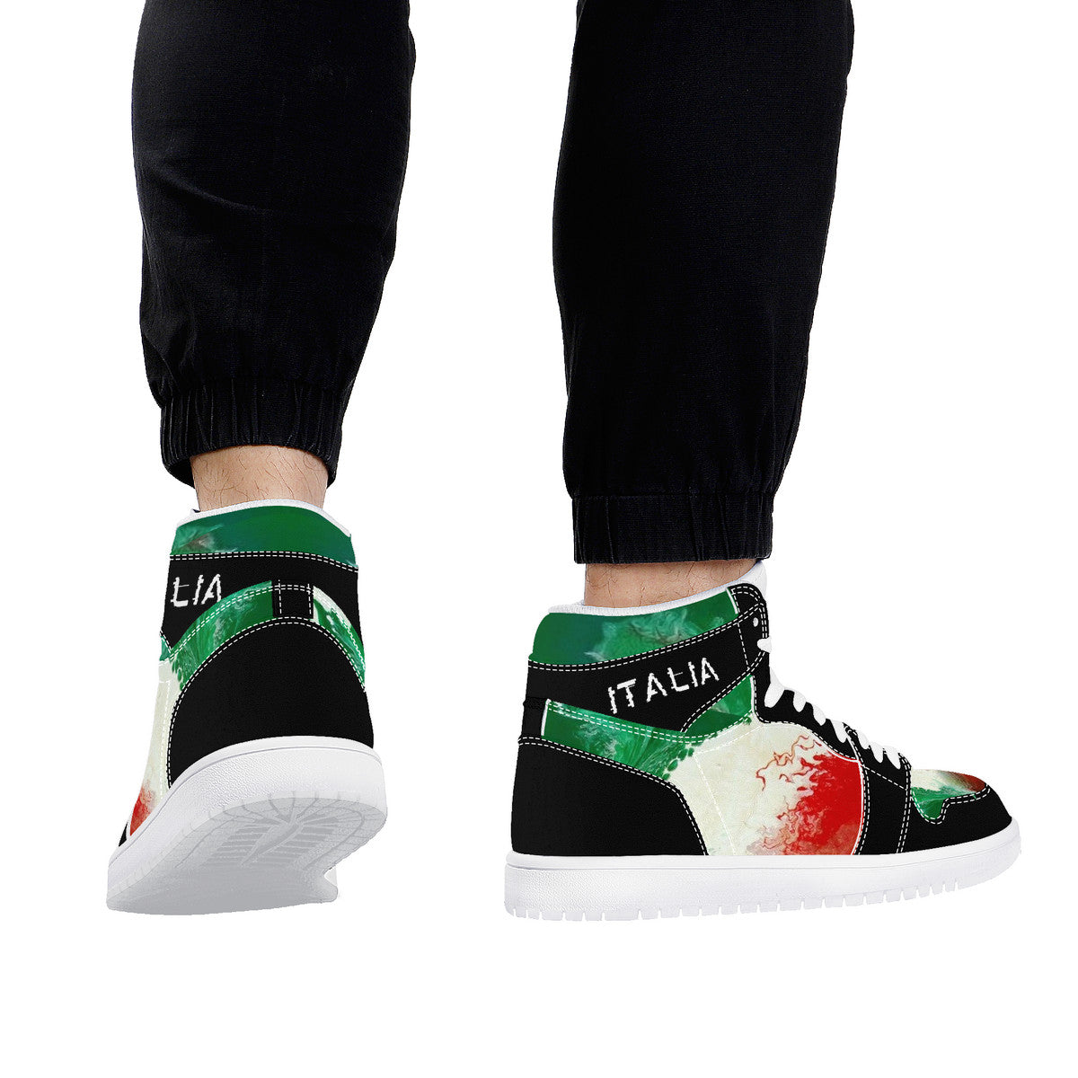 Italy Flag Paint Art Grunge High Top Leather Sneakers