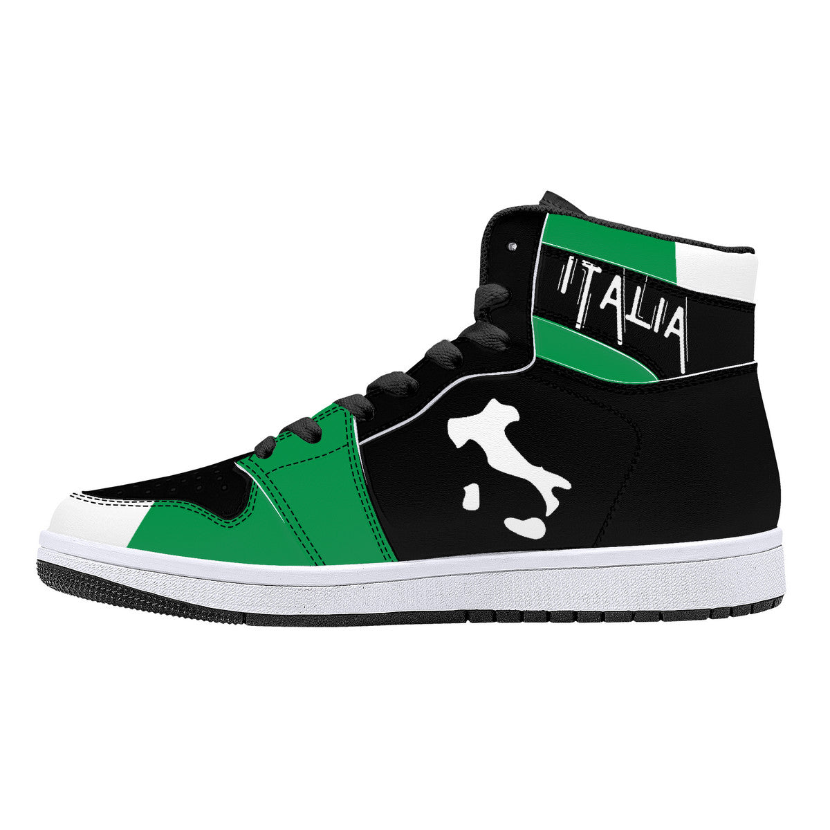 Italia Flag Map High-Top Leather Sneakers - Black