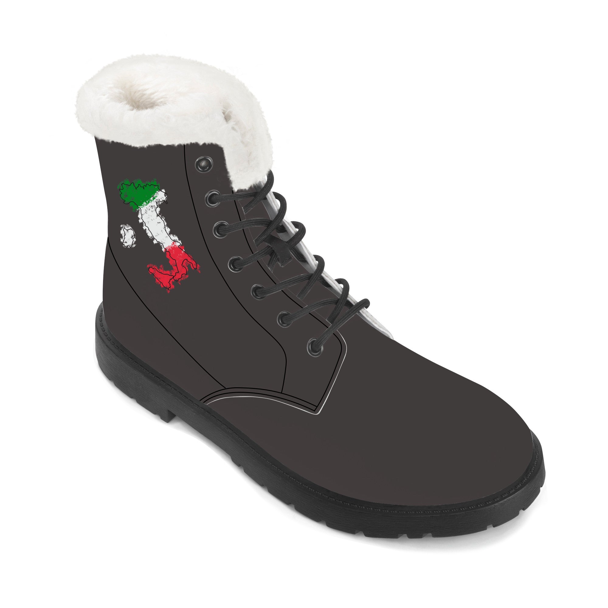 Italian Flag Map Faux Fur Leather Boots