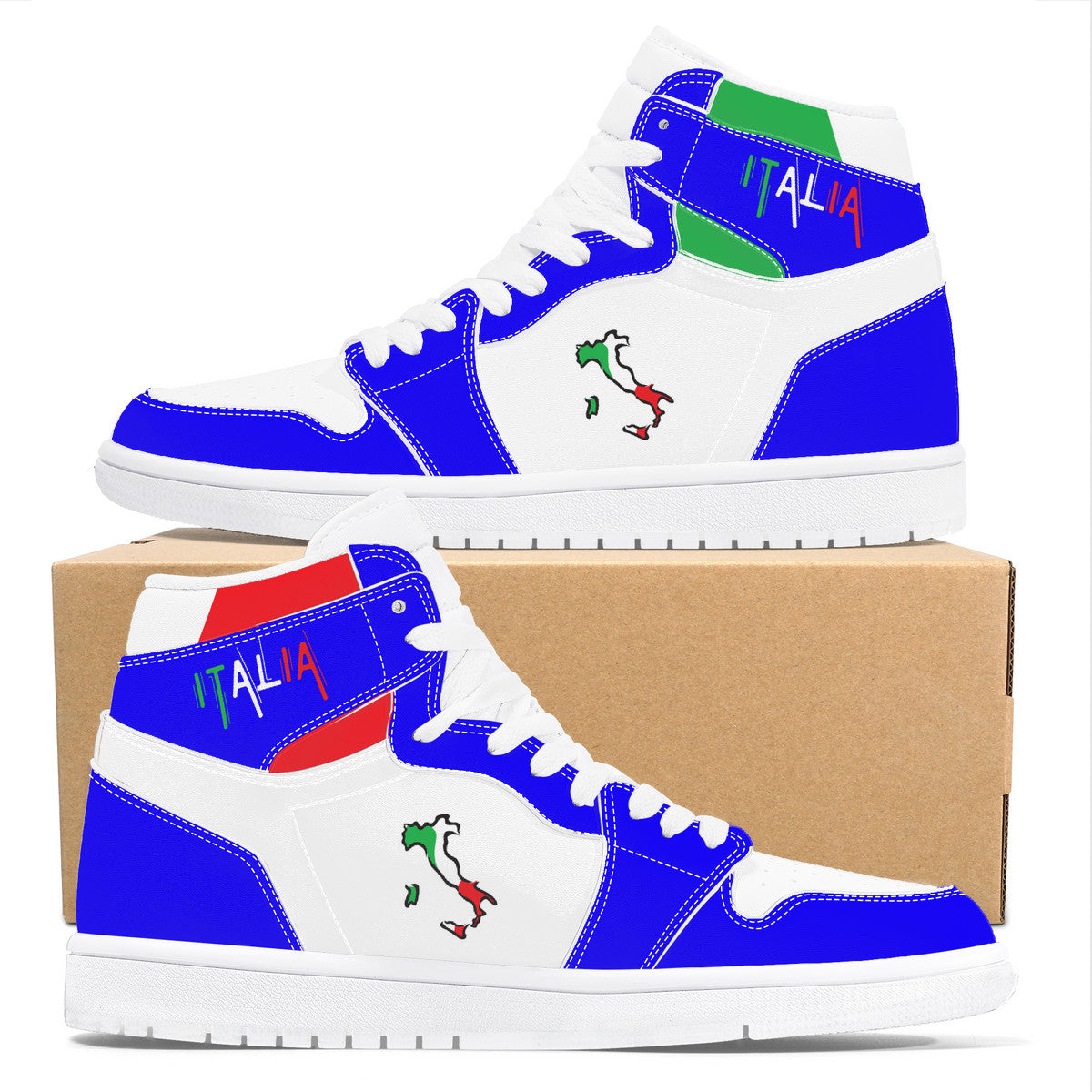 Italia Flag Map High Top Leather Blu Sneakers