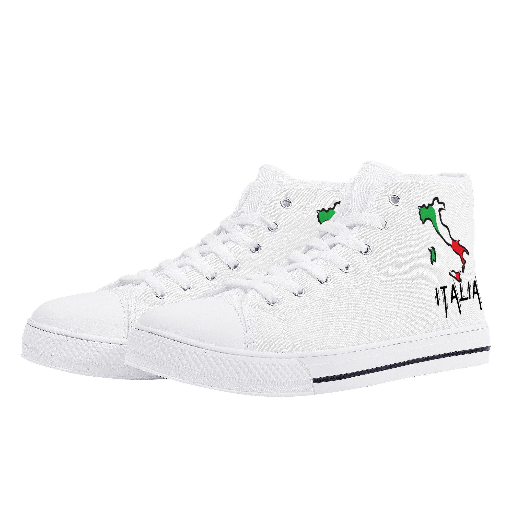 Italy Flag Map High-Top Canvas Shoes - White