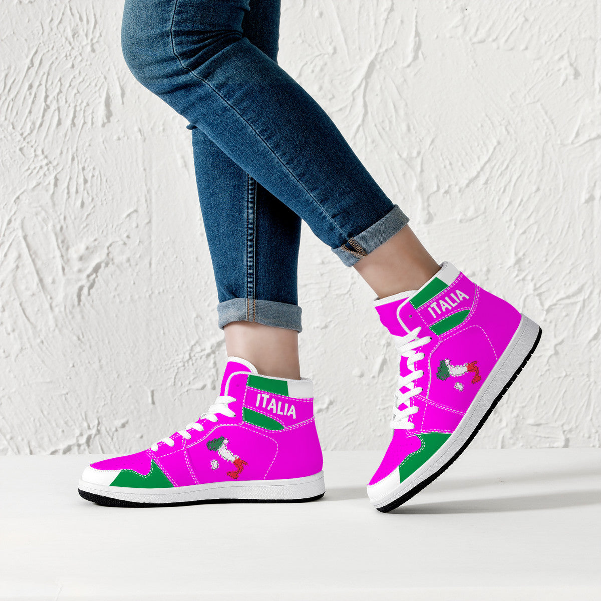 Italia Flag Map High-Top Leather Sneakers - Pink Edition