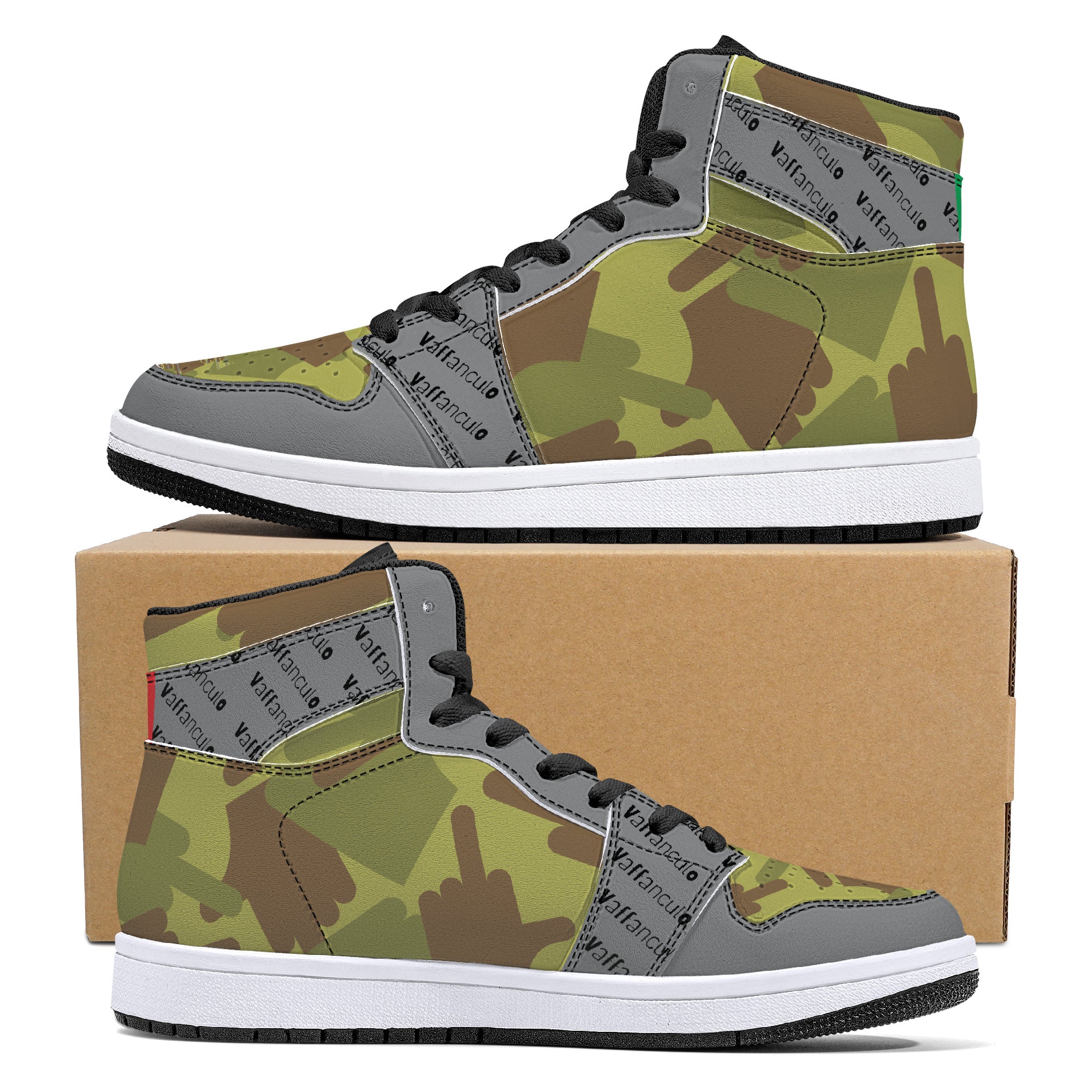 Vaffanculo Green Camo High-Top Leather Sneakers