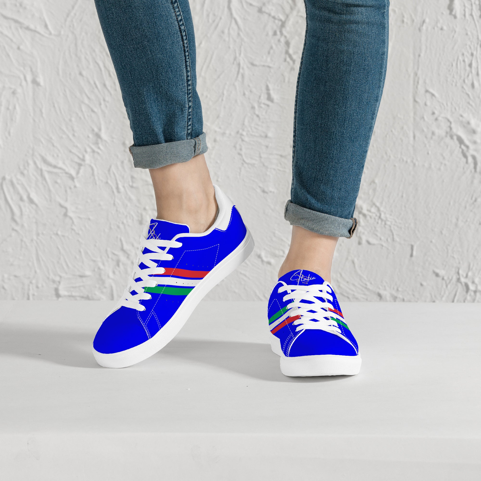 Italia Low-Top Leather Sneakers -Blu/ White