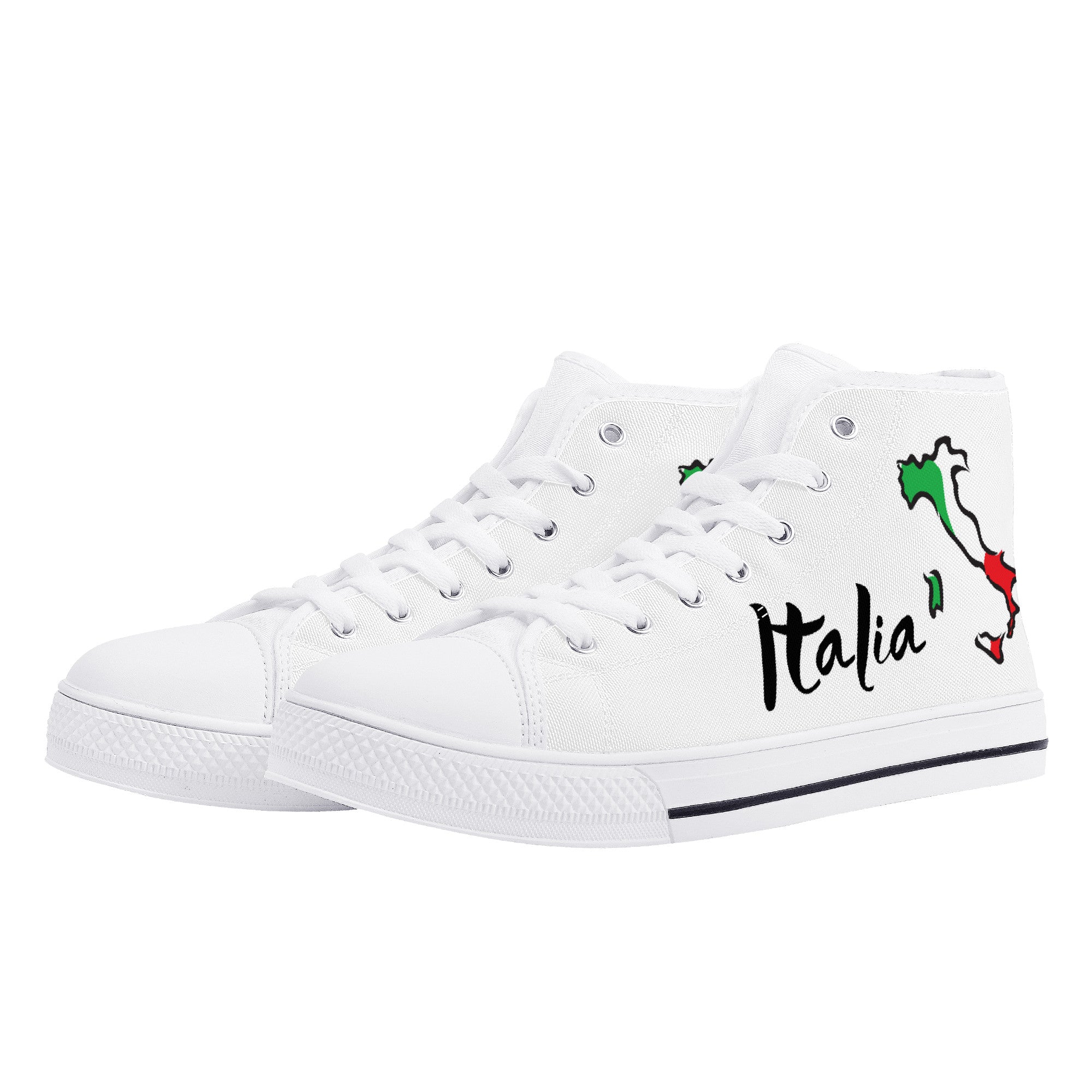 Italia Flag Map High-Top Canvas Shoes - White