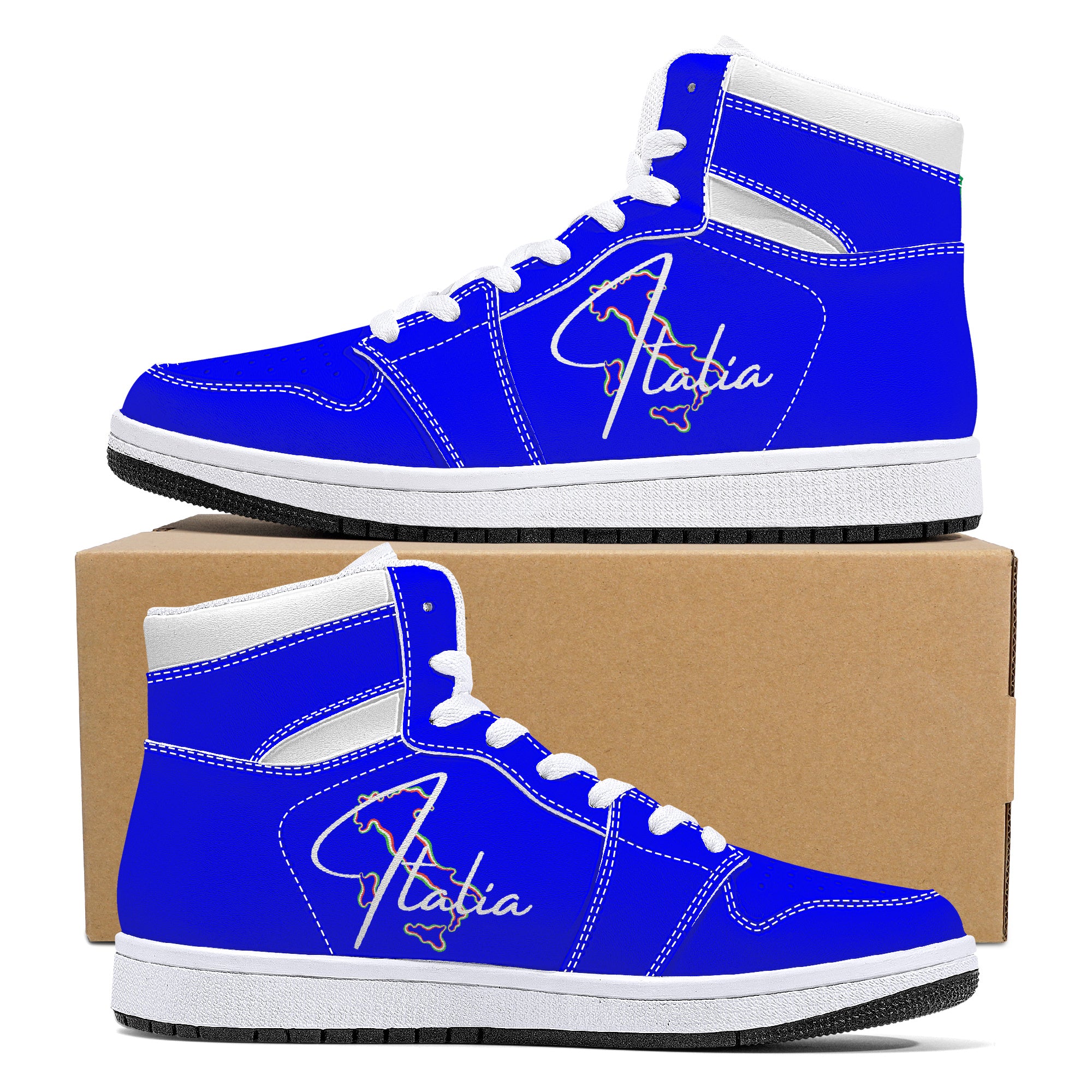 Italia Blu High-Top Leather Sneakers - White