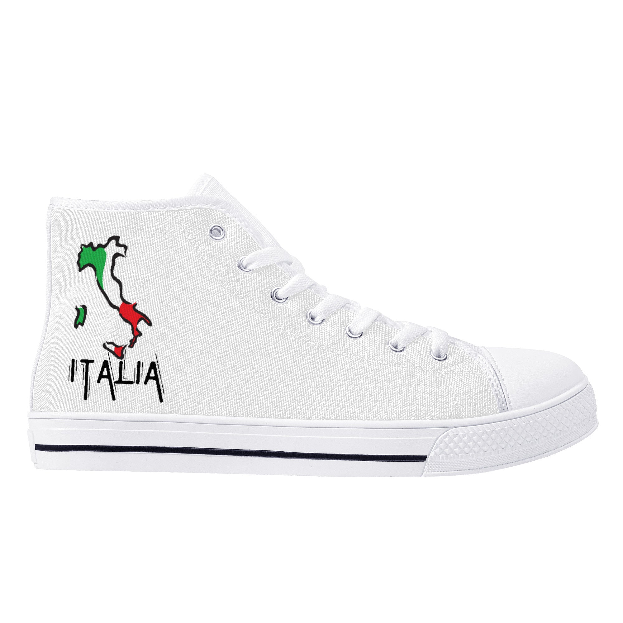 Italy Flag Map High-Top Canvas Shoes - White