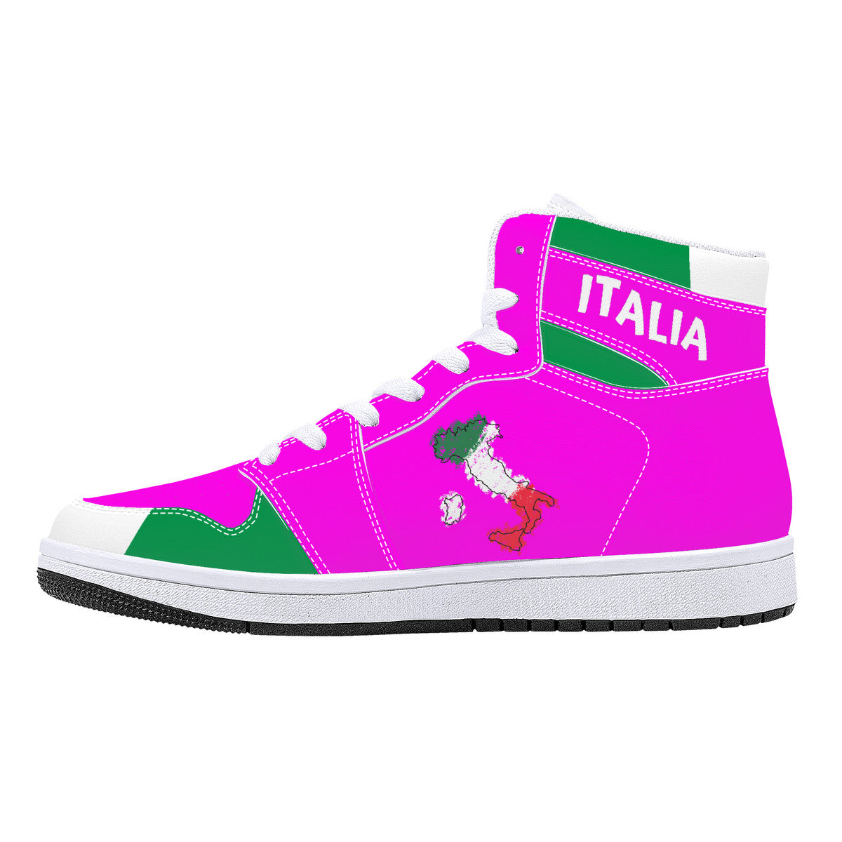 Italia Flag Map High-Top Leather Sneakers - Pink Edition