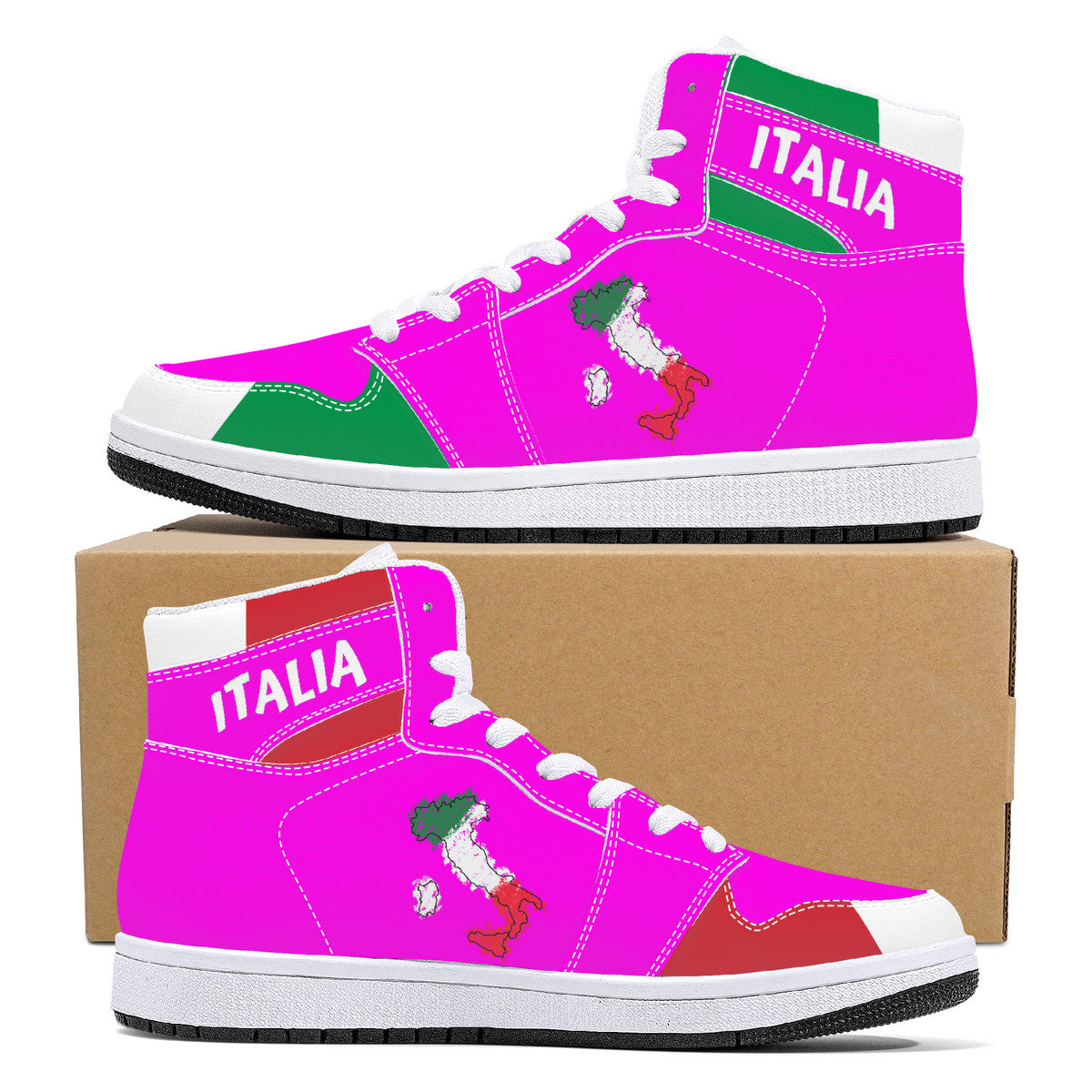 Italia Flag Map High-Top Leather Sneakers - Pink Edition