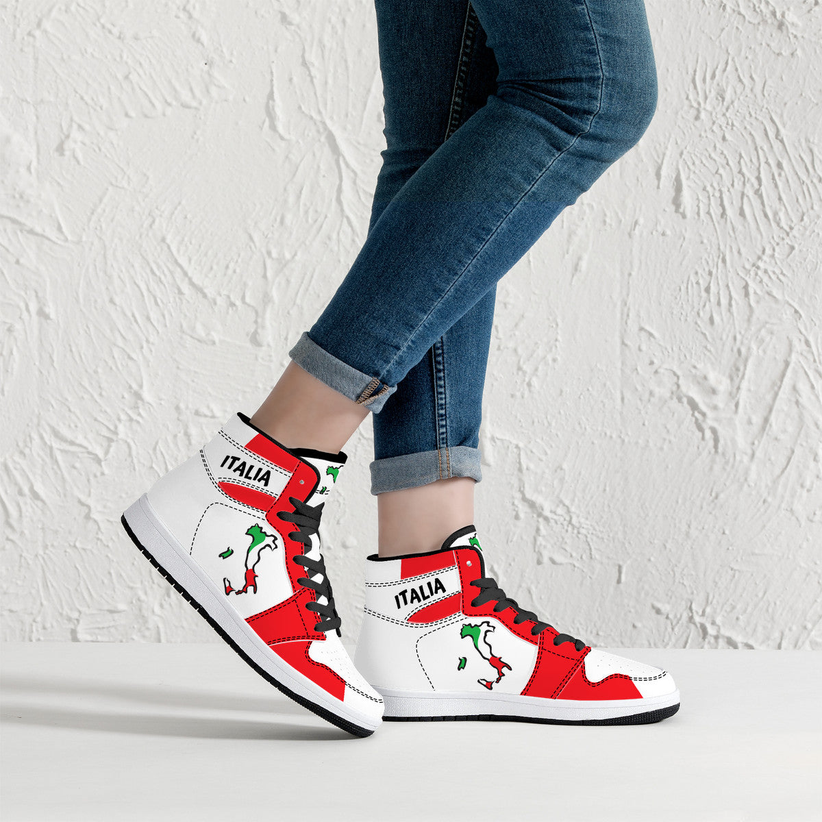 Italia Flag Map High-Top Leather Sneakers