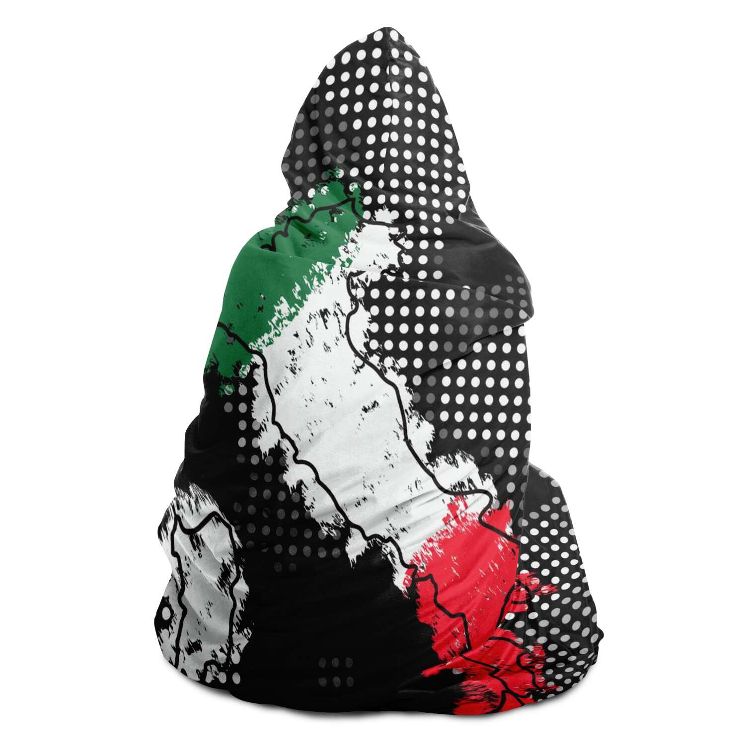 Italy Flag Map Carbon Grey Hooded Blanket