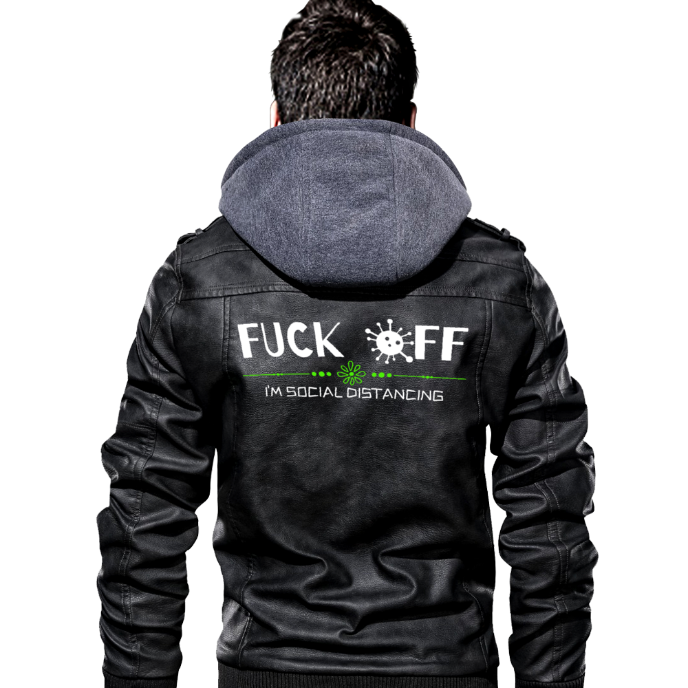 Fuck Off Men's PU Leather Jacket With Removable Hood