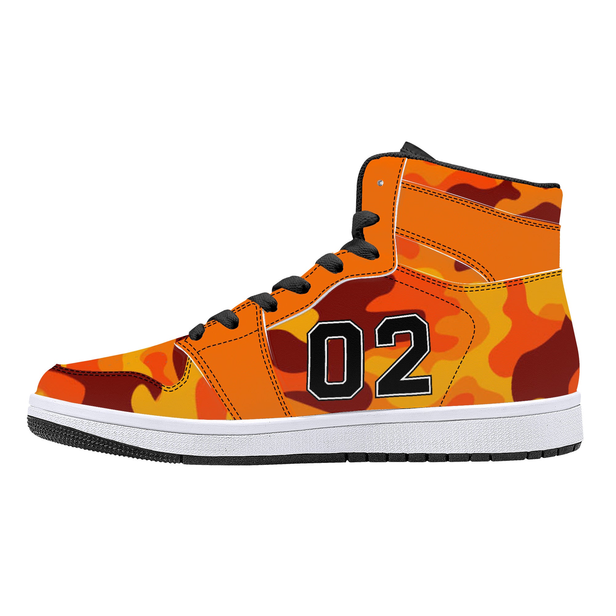 02 Orange Camo High-Top Leather Sneakers