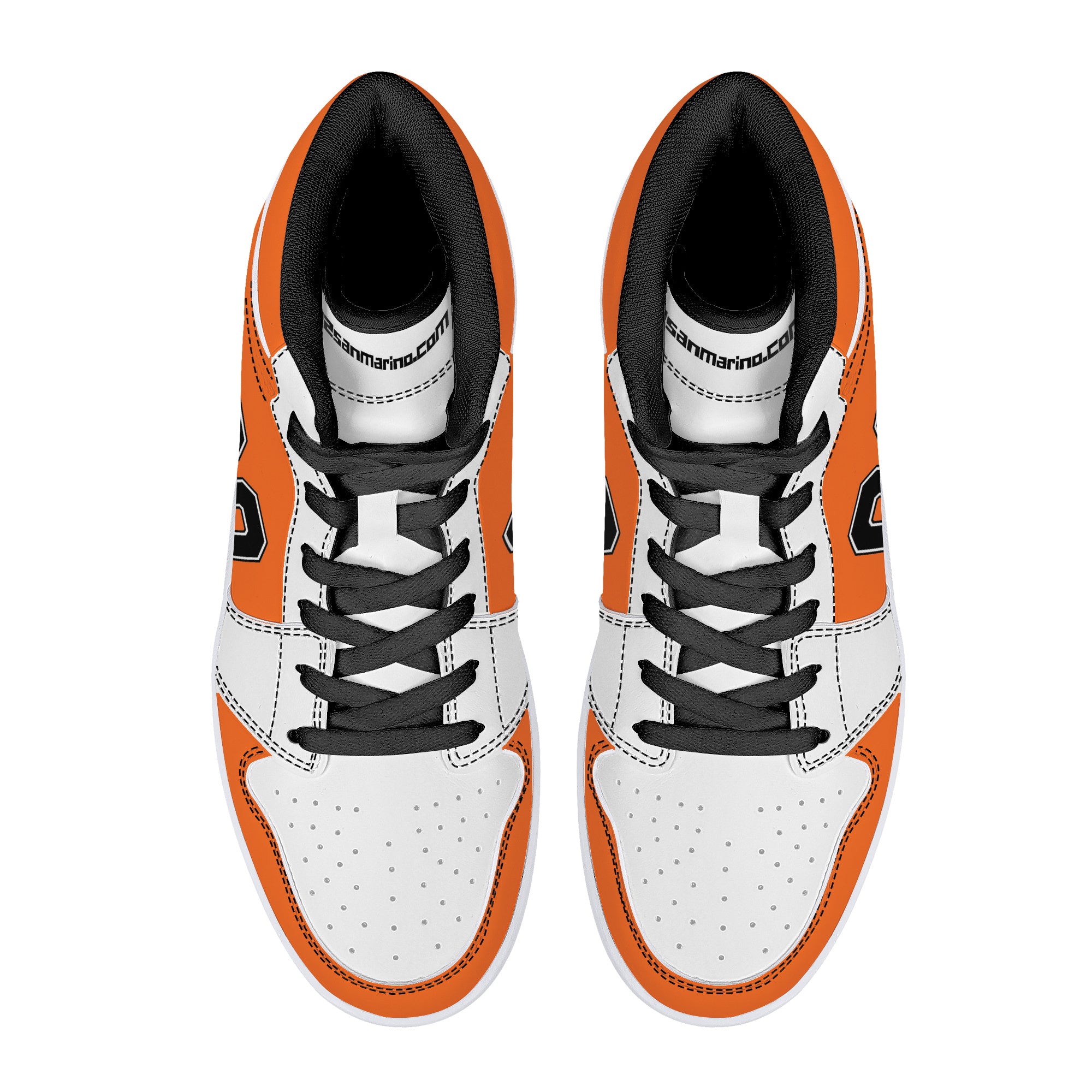 02 Orange-White High-Top Leather Sneakers