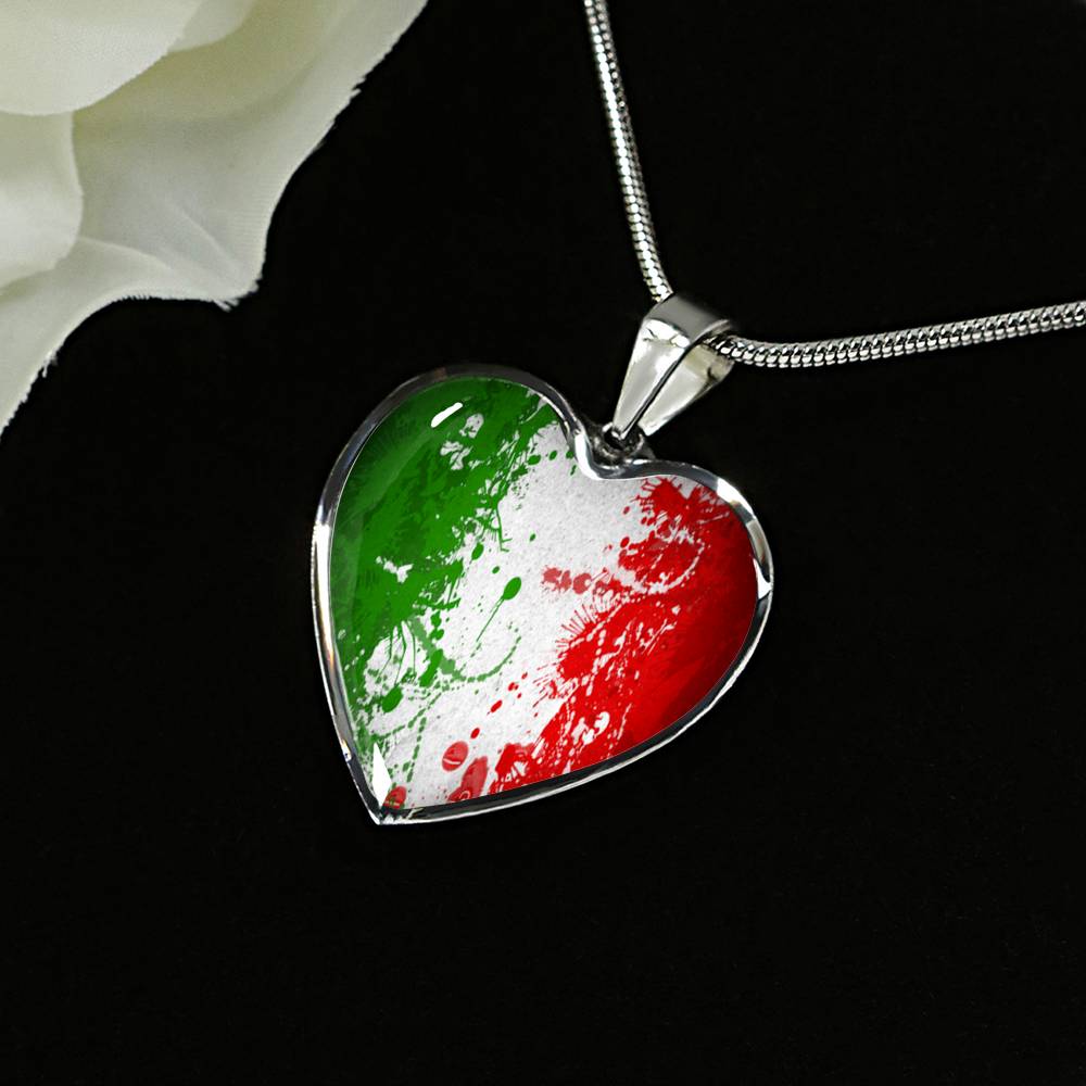 Italian Flag Art Heart Necklace