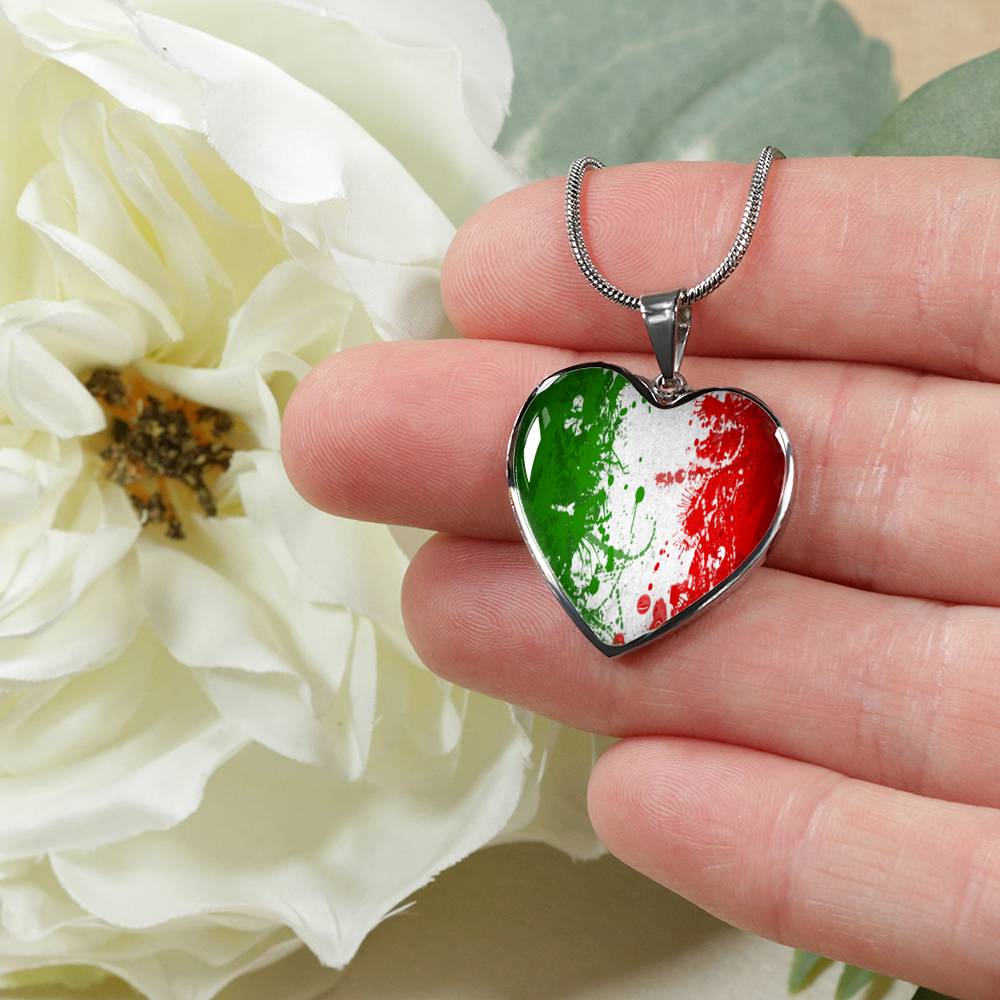 Italian Flag Art Heart Necklace