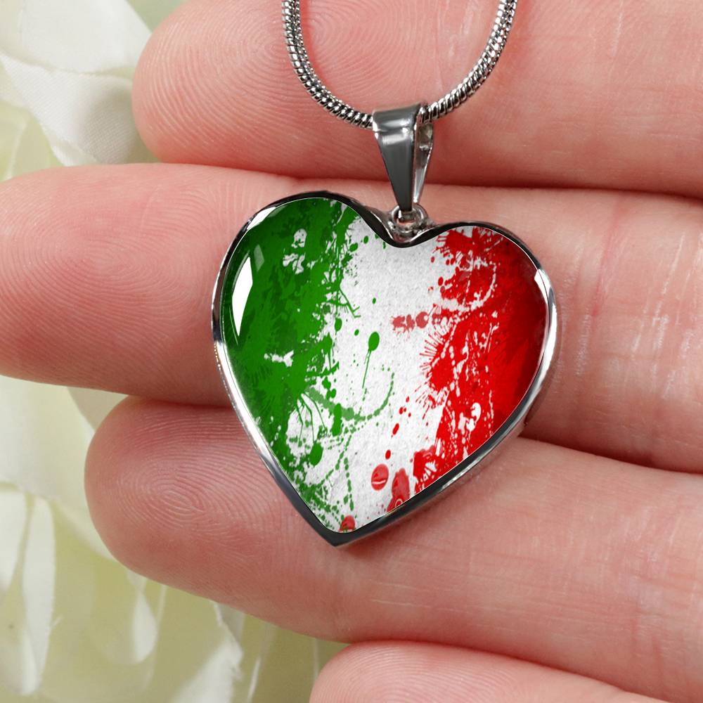 Italian Flag Art Heart Necklace