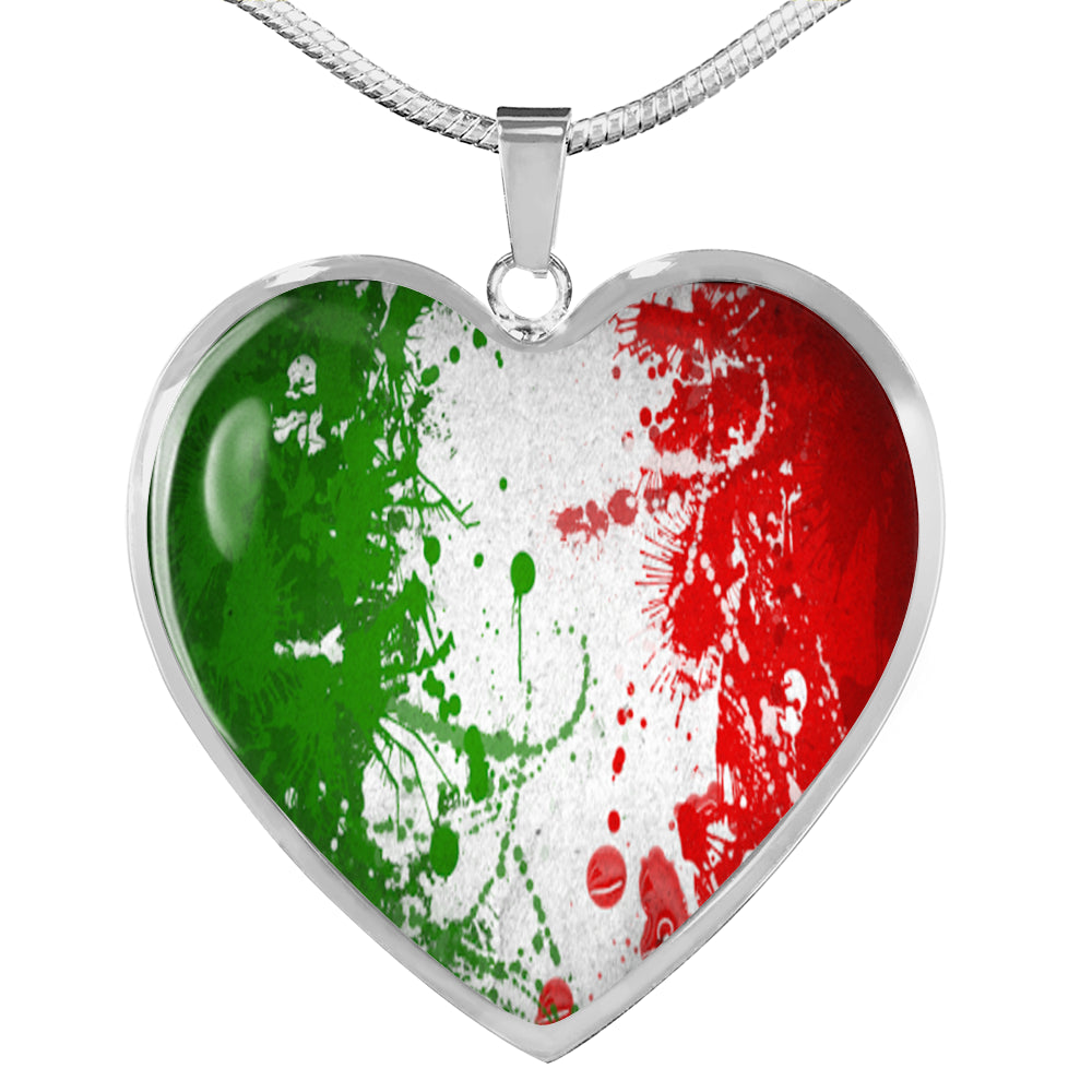 Italian Flag Art Heart Necklace