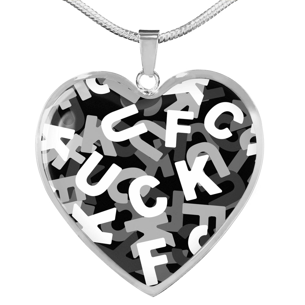 Fuck Grey Camo Heart Luxury Necklace