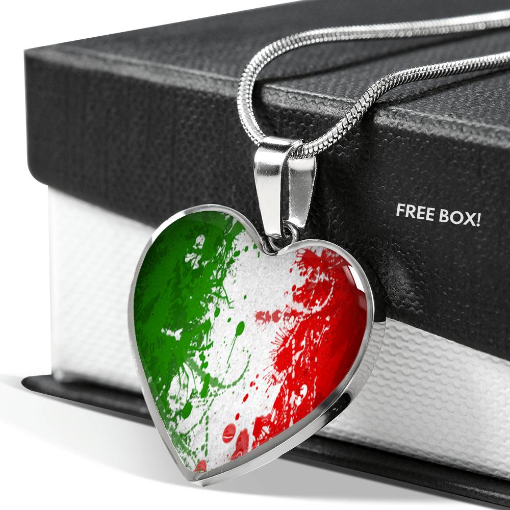 Italian Flag Art Heart Necklace