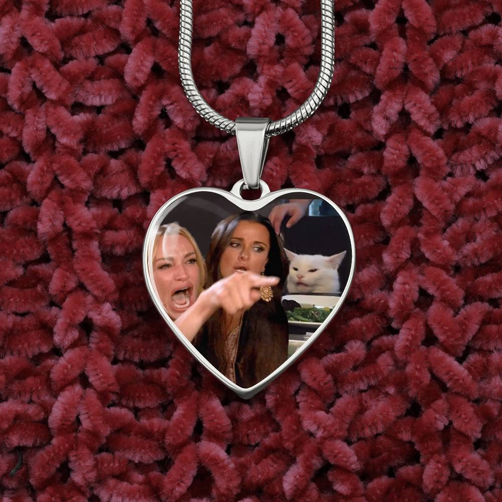 Woman Yelling At Cat Heart Necklace
