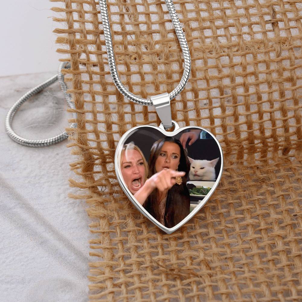 Woman Yelling At Cat Heart Necklace