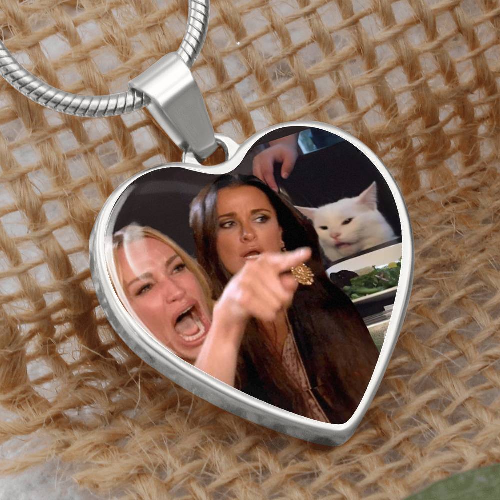 Woman Yelling At Cat Heart Necklace