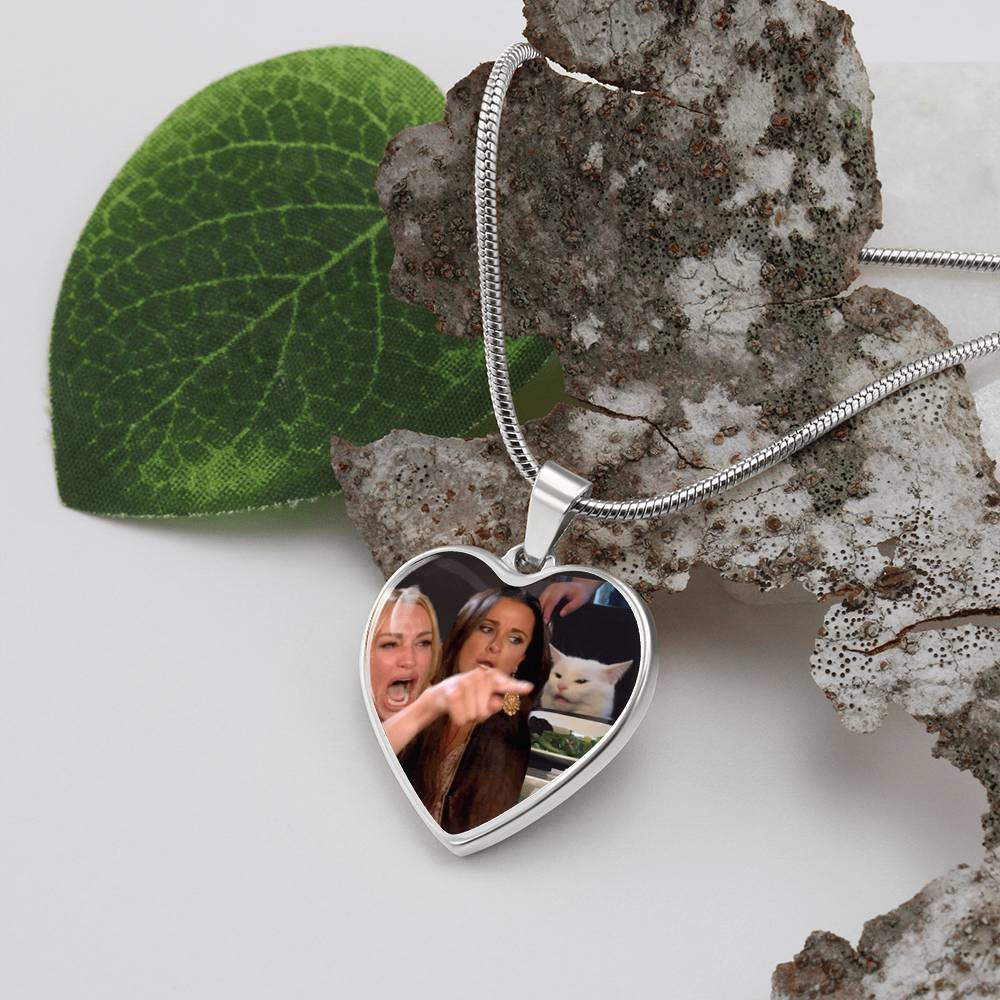 Woman Yelling At Cat Heart Necklace