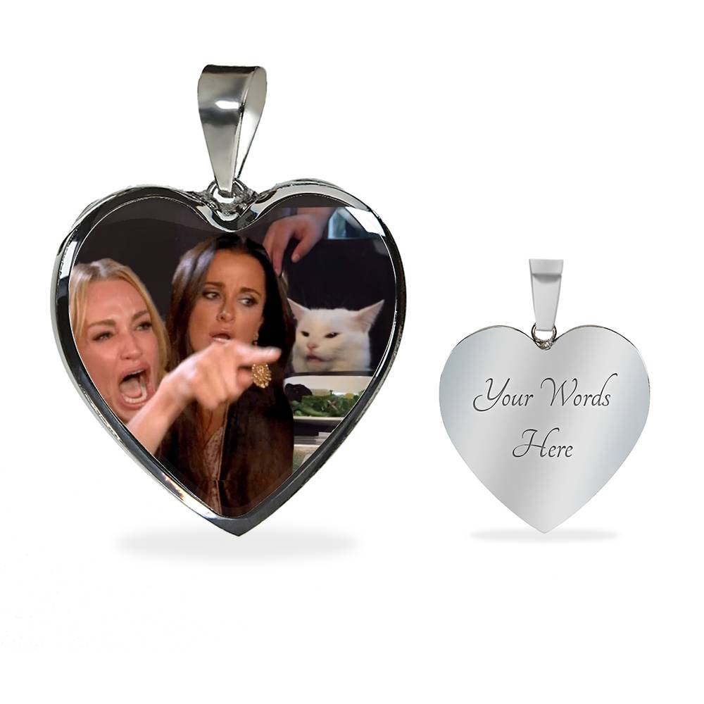 Woman Yelling At Cat Heart Necklace