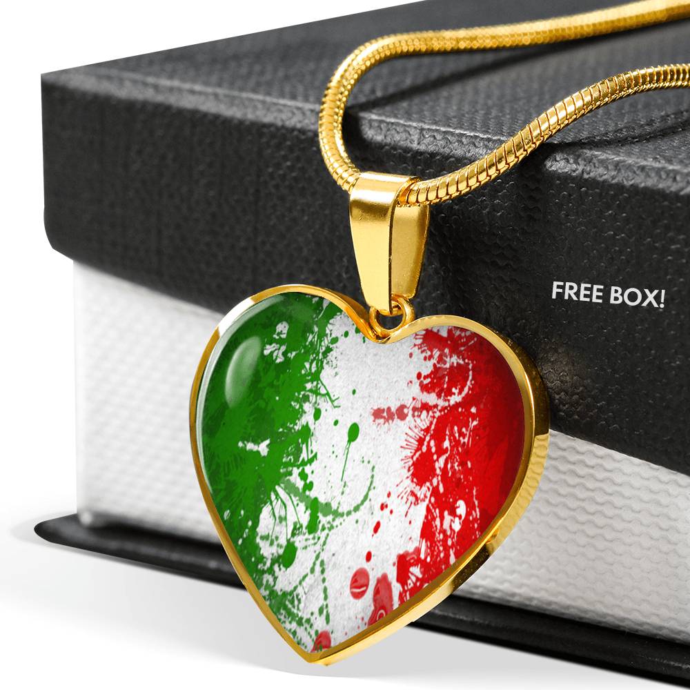 Italian Flag Art Heart Necklace
