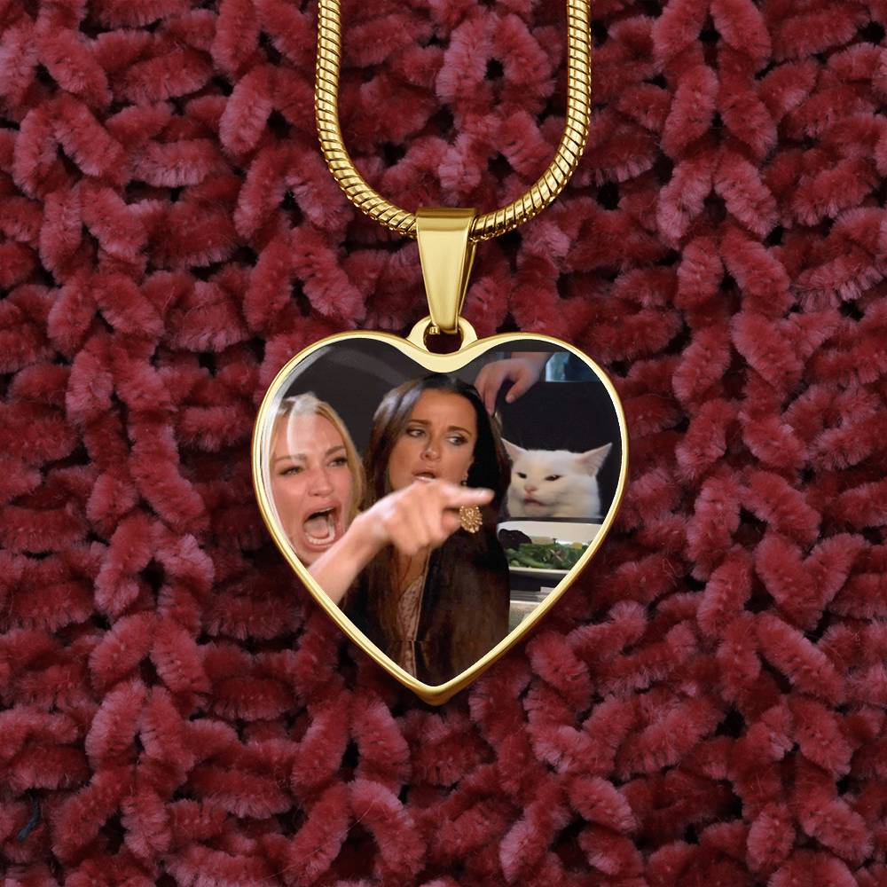 Woman Yelling At Cat Heart Necklace