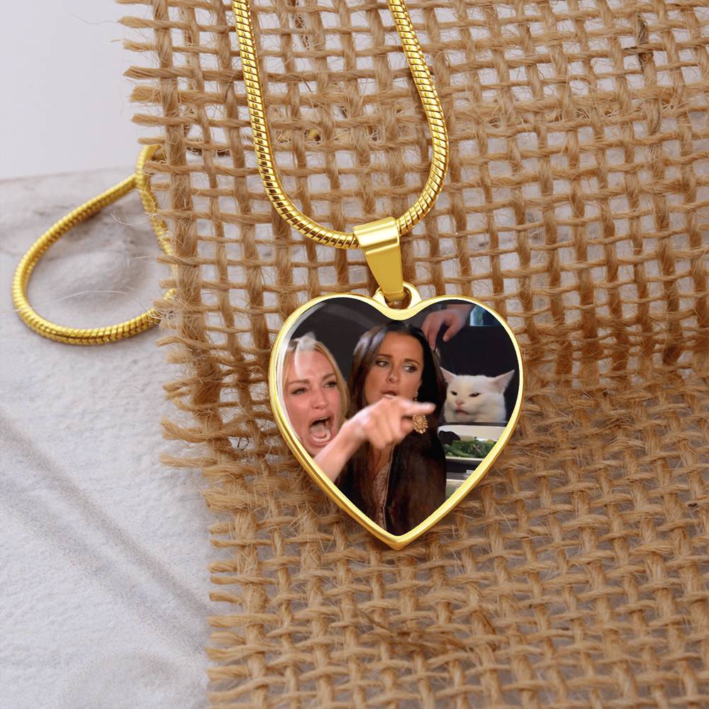 Woman Yelling At Cat Heart Necklace