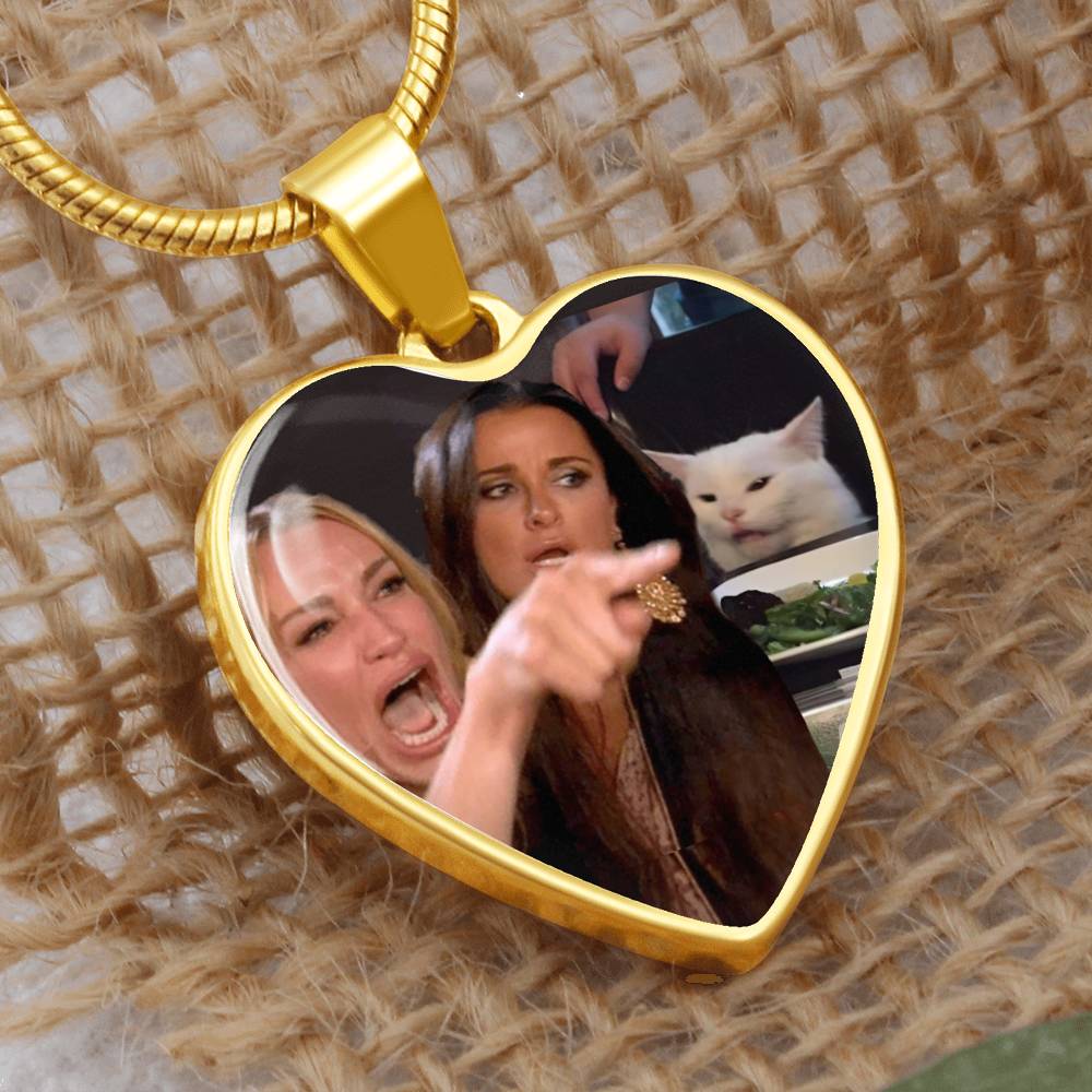 Woman Yelling At Cat Heart Necklace