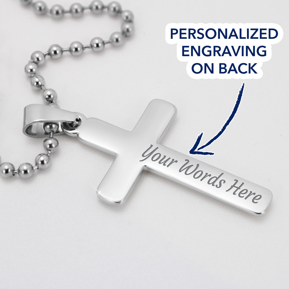 Thank You Dad Personalized Cross Necklace Military Ball Chain