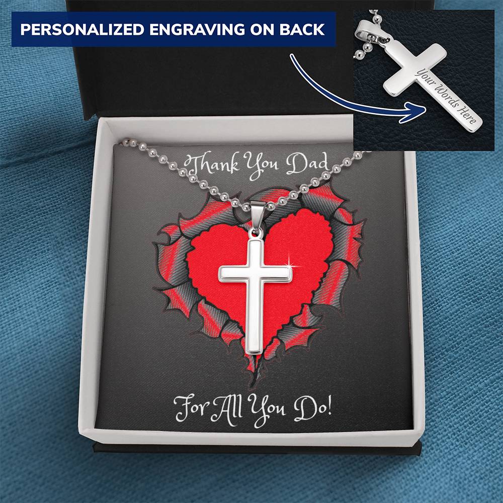 Thank You Dad Personalized Cross Necklace Military Ball Chain Father's Day 2021 Gift Idea Gift For Dad Engravable Cross Necklace