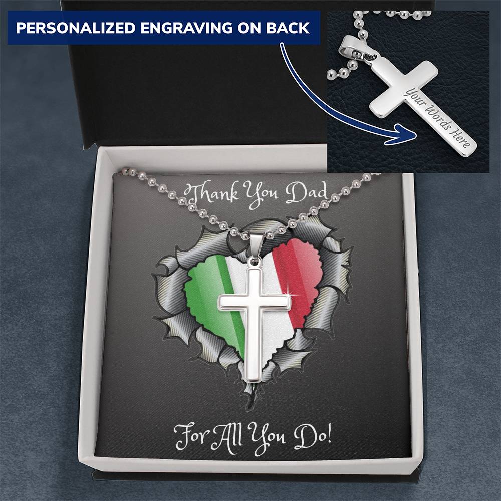 Thank You Dad Personalized Cross Necklace Military Ball Chain