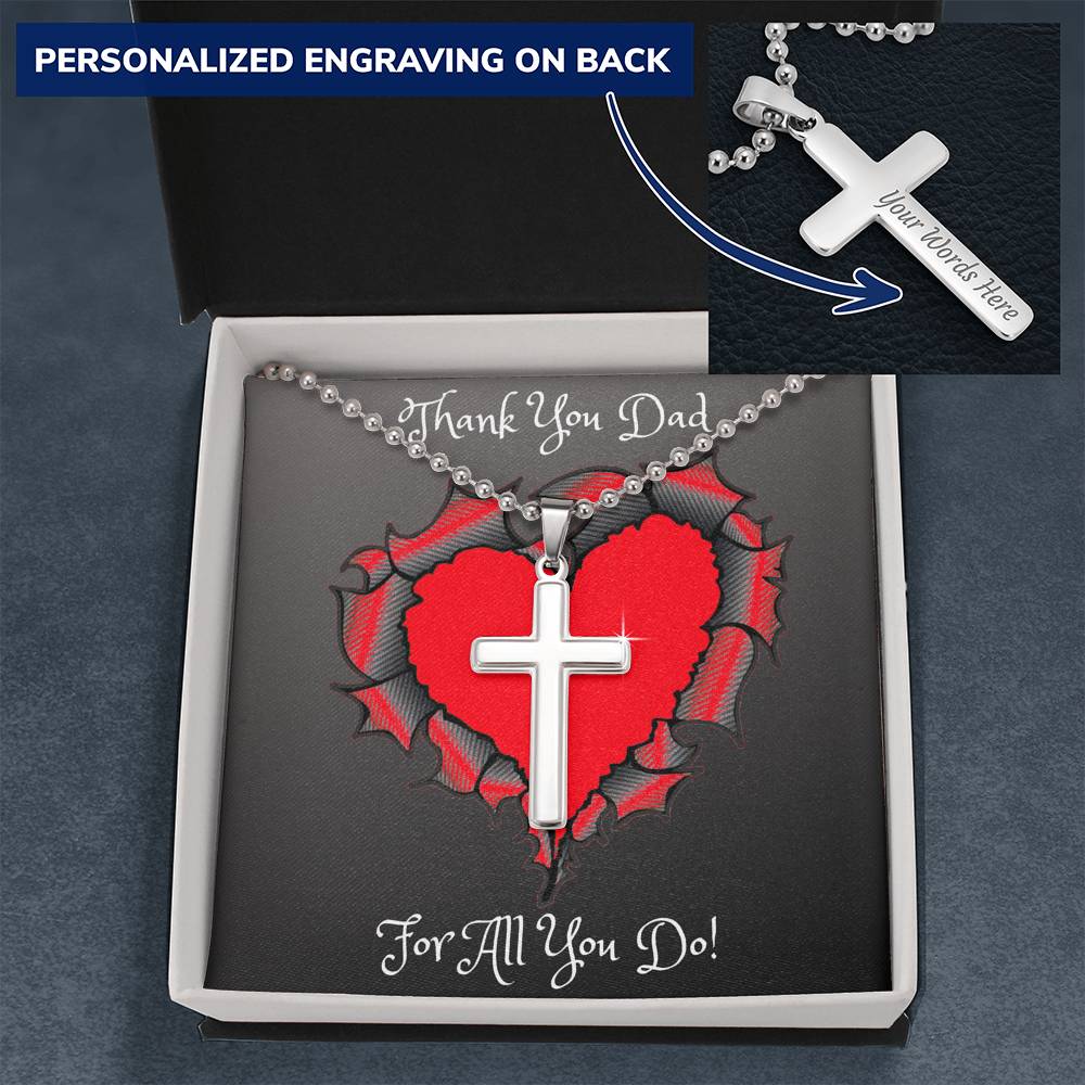 Thank You Dad Personalized Cross Necklace Military Ball Chain Father's Day 2021 Gift Idea Gift For Dad Engravable Cross Necklace
