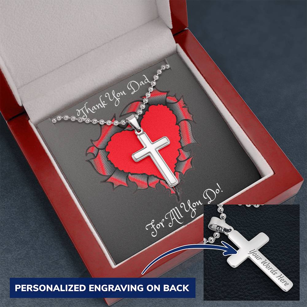 Thank You Dad Personalized Cross Necklace Military Ball Chain Father's Day 2021 Gift Idea Gift For Dad Engravable Cross Necklace